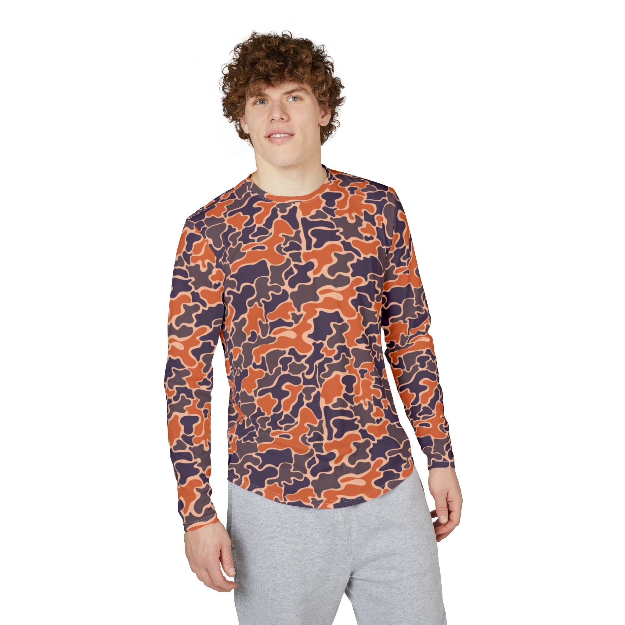 Collegiate Orange & Navy Camo UV Protection Long Sleeve Shirt for Men | Perfect for Hiking, Fishing, Beach Days, Casual Wear
