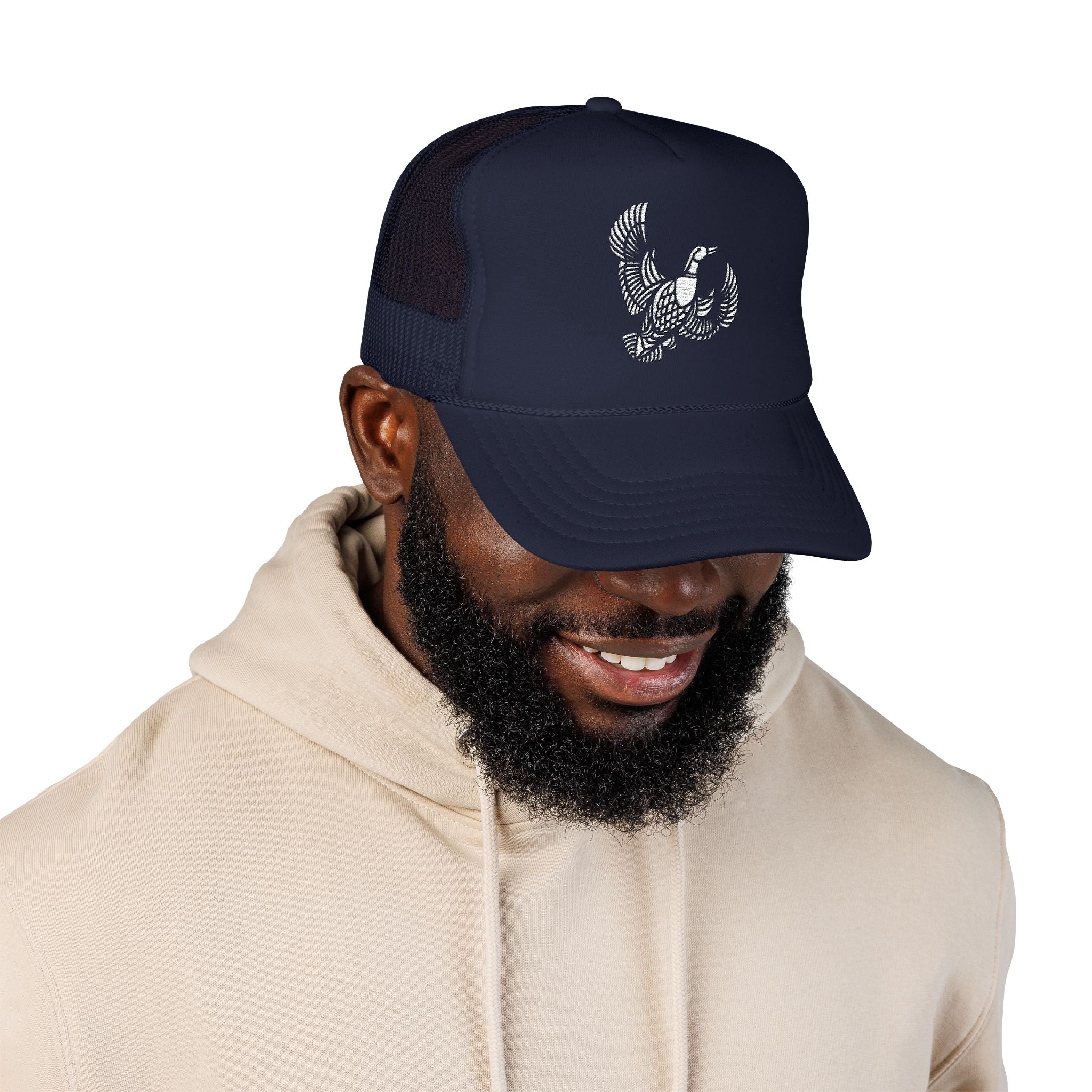 Flying Duck Embroidered Foam Trucker Hat - Stylish Outdoor Cap, Perfect Gift for Festivals, Sports Events, Casual Outings, Nature Lovers
