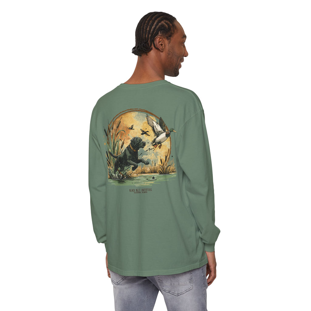 Duck Dog The Chase Unisex Garment-Dyed Long Sleeve T-Shirt, Casual Wear, Gift for Him/Her, Streetwear, Everyday Comfort, Comfortable Layering