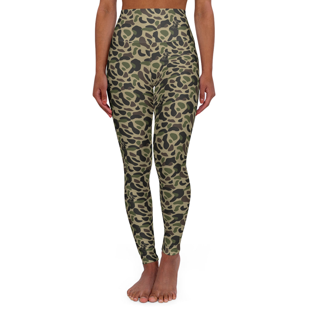 RiverDog Duck Hunting Camo High-Waist Yoga Leggings — Olive Green Leopard Print AOP