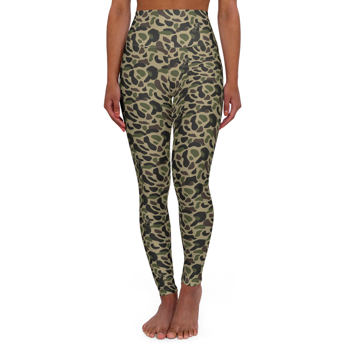 RiverDog Duck Hunting Camo High-Waist Yoga Leggings — Olive Green Leopard Print AOP