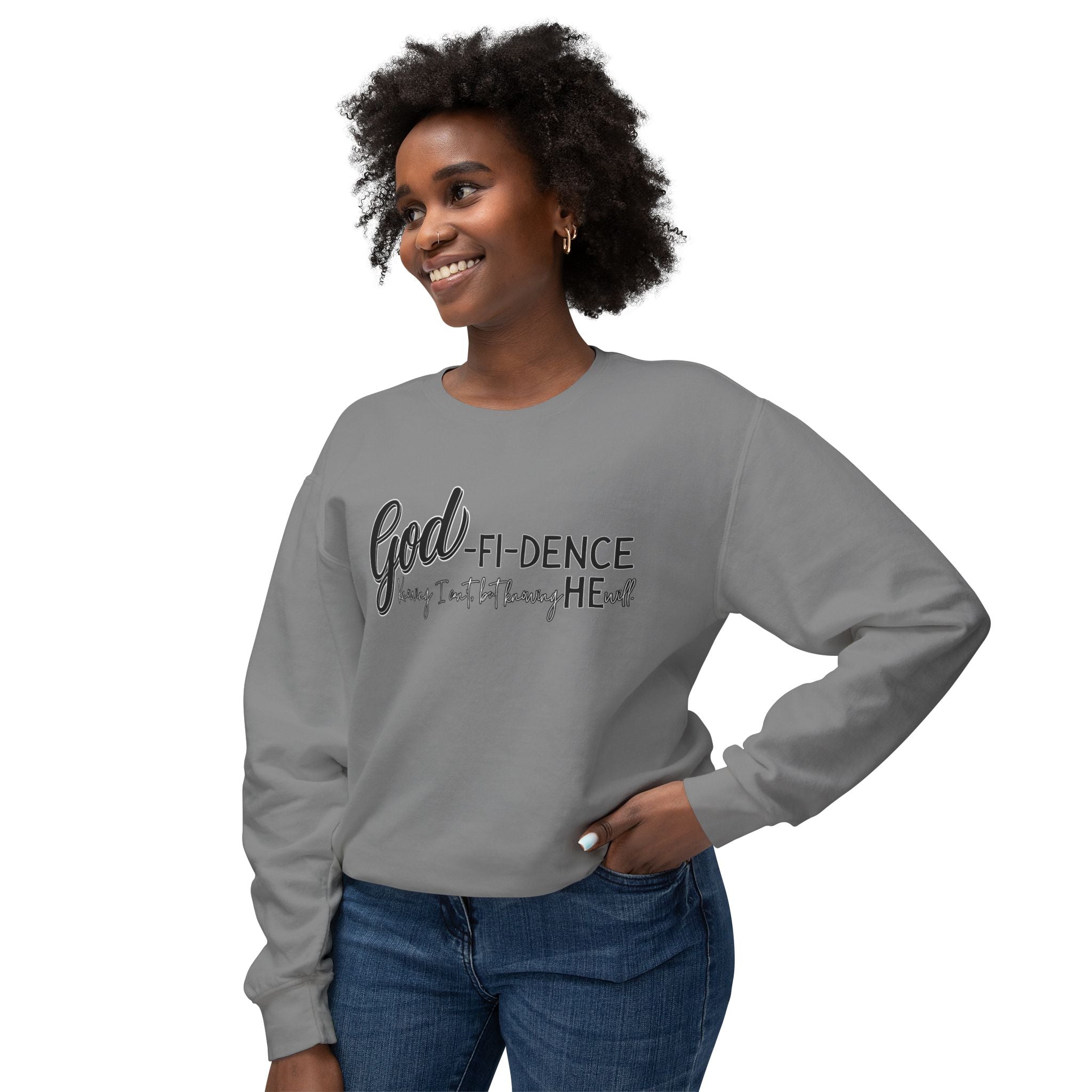 GOD-fi-dence Comfort Crewneck Sweatshirt - Godfidence Quote, Inspirational Gift, Cozy Apparel, Casual Wear, Unisex Style
