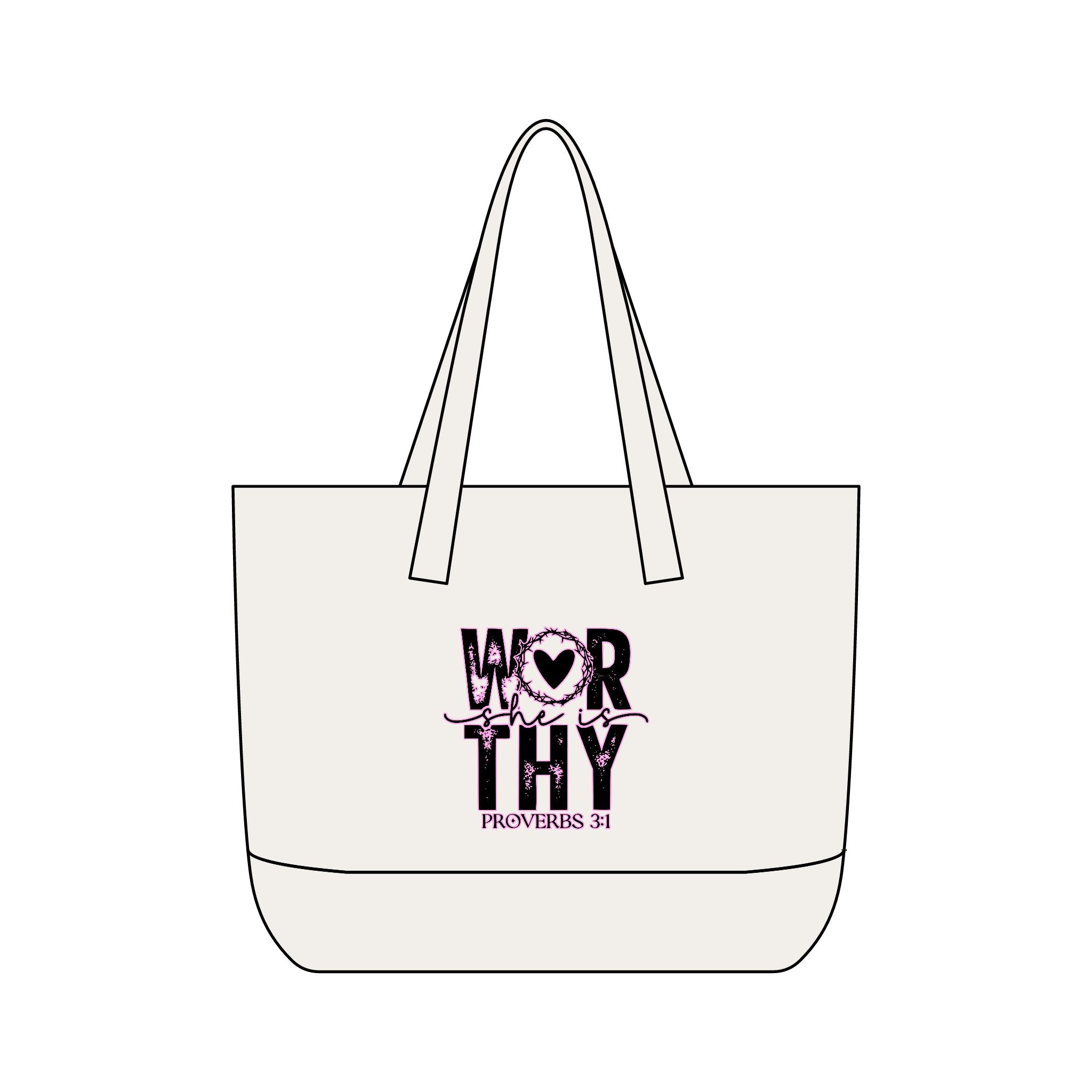 WORTHY Proverbs 31 Canvas Tote - Zippered Everyday Shopper