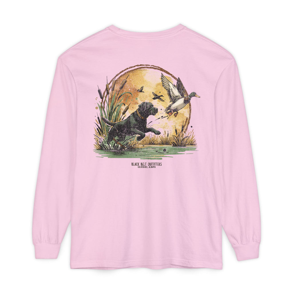 Duck Dog The Chase Unisex Garment-Dyed Long Sleeve T-Shirt, Casual Wear, Gift for Him/Her, Streetwear, Everyday Comfort, Comfortable Layering