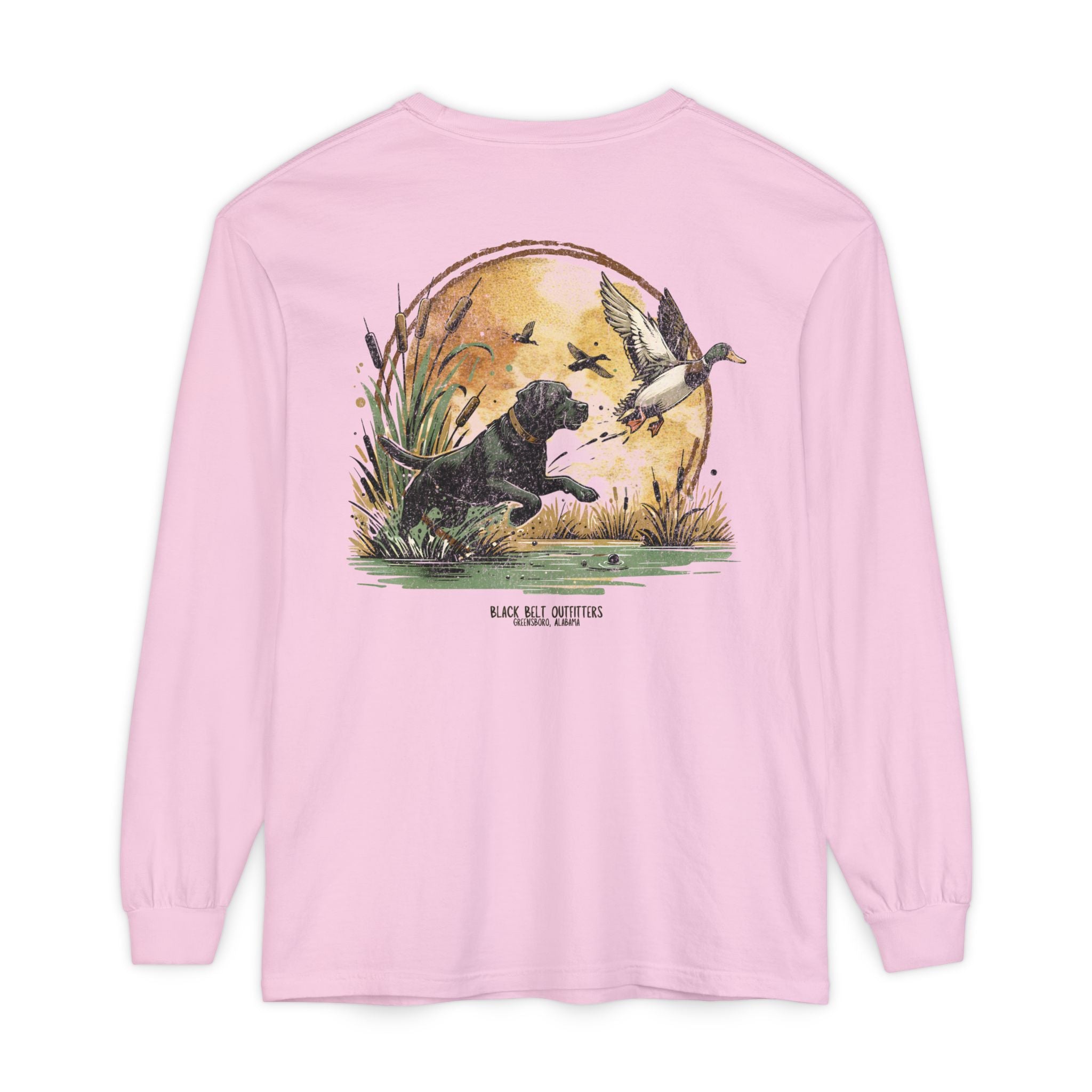 Duck Dog The Chase Unisex Garment-Dyed Long Sleeve T-Shirt, Casual Wear, Gift for Him/Her, Streetwear, Everyday Comfort, Comfortable Layering