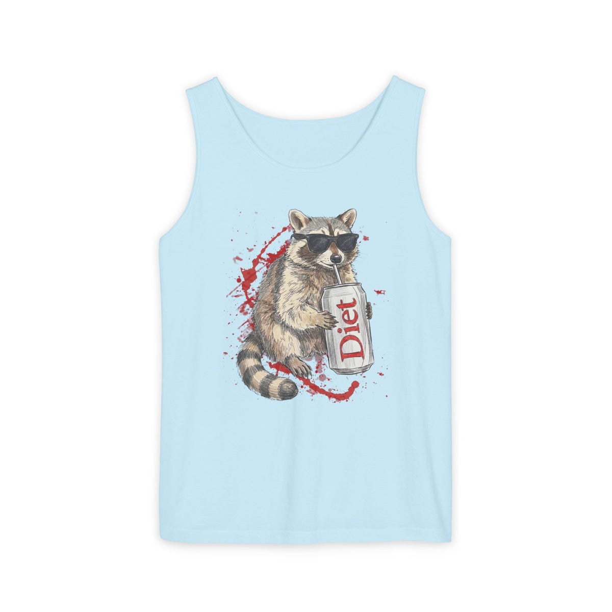 Soda Drinking, Sunglasses, Raccoon Tank Top