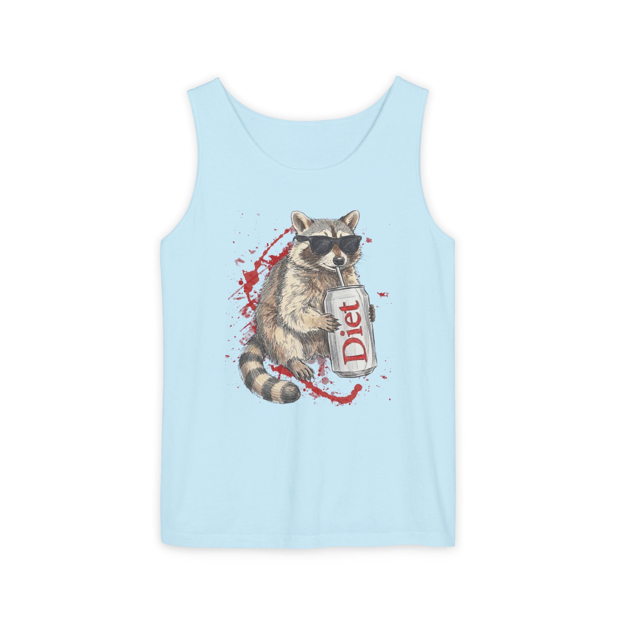 Soda Drinking, Sunglasses, Raccoon Tank Top