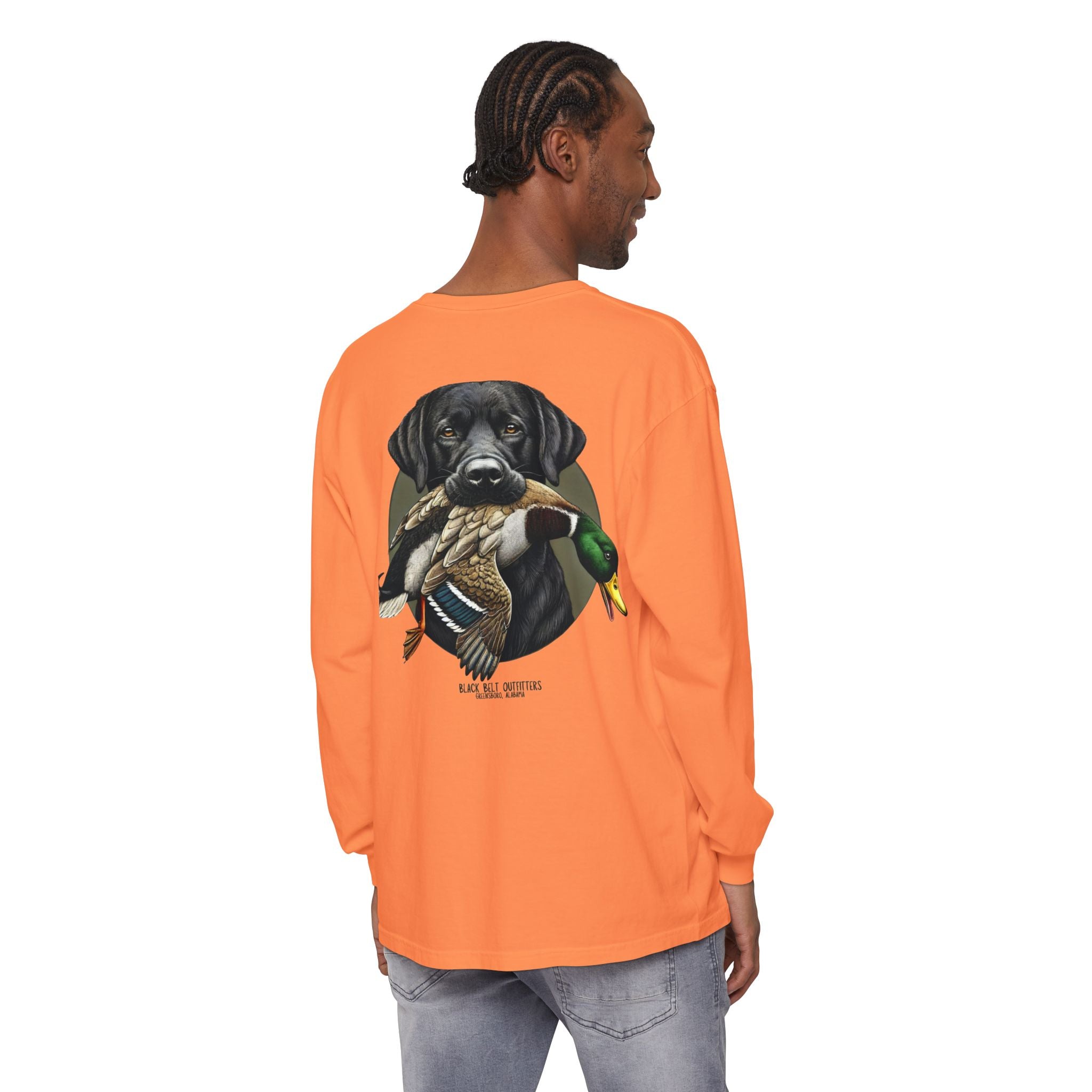 Black Lab Duck Dog Unisex Garment-Dyed Long Sleeve T-Shirt, Casual Wear, Gift for Him/Her, Streetwear, Everyday Comfort, Comfortable Layering