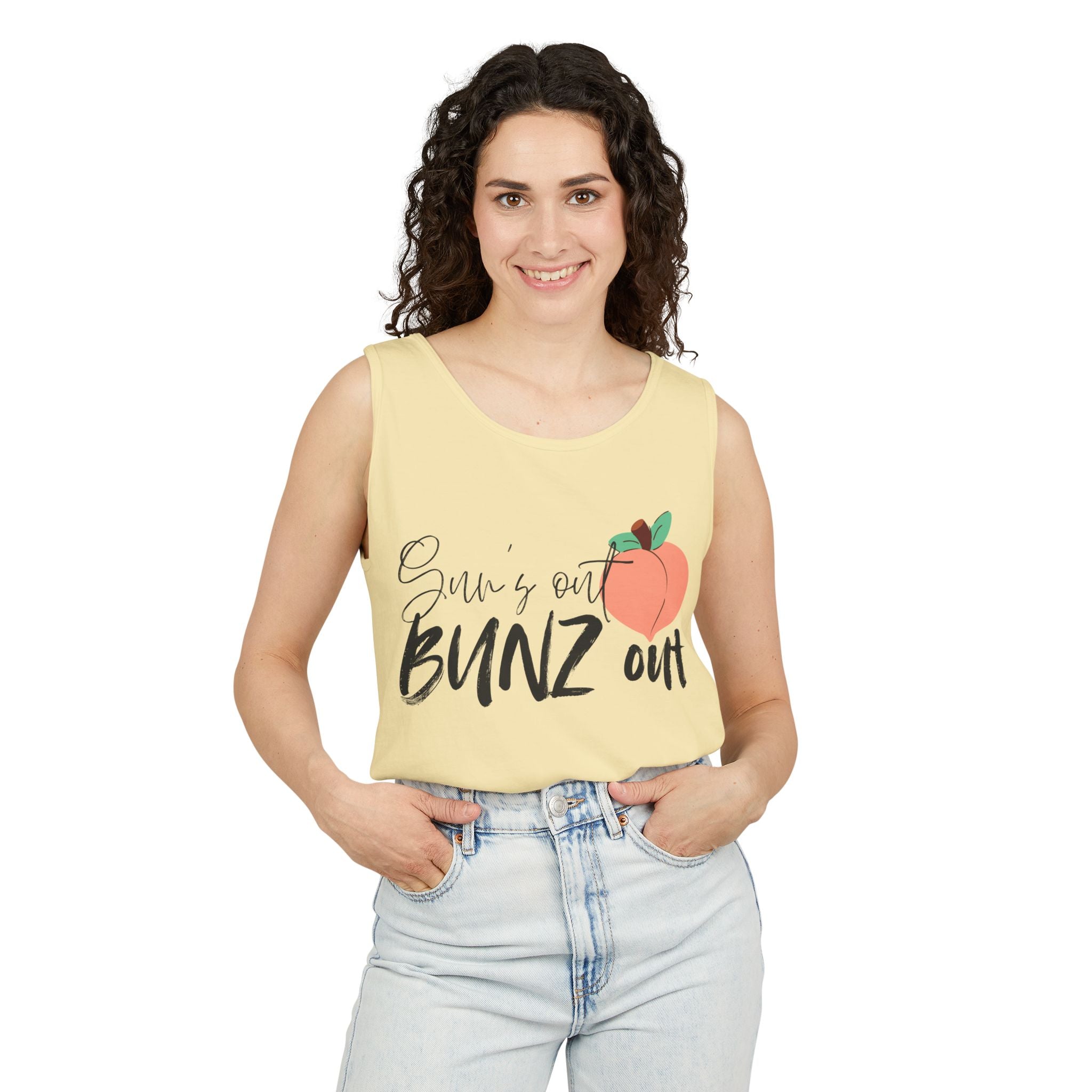 Sun’s Out Bunz Out Tank Top — Cute Peach Graphic Summer Tank
