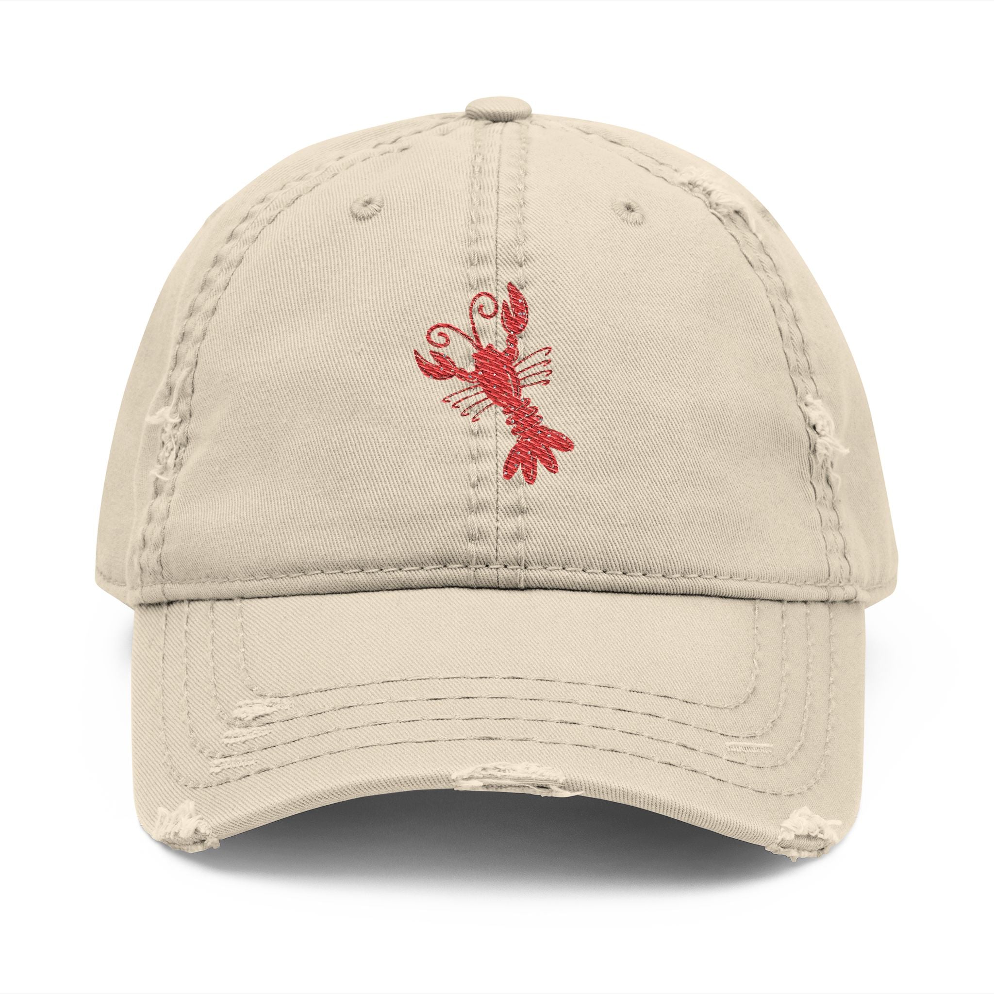 Crawfish Embroidered Distressed Dad Hat, Casual Summer Cap, Beach Style, Fishing Gift for Dad, Vintage Baseball Hat