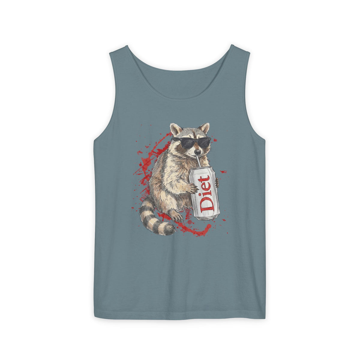Soda Drinking, Sunglasses, Raccoon Tank Top