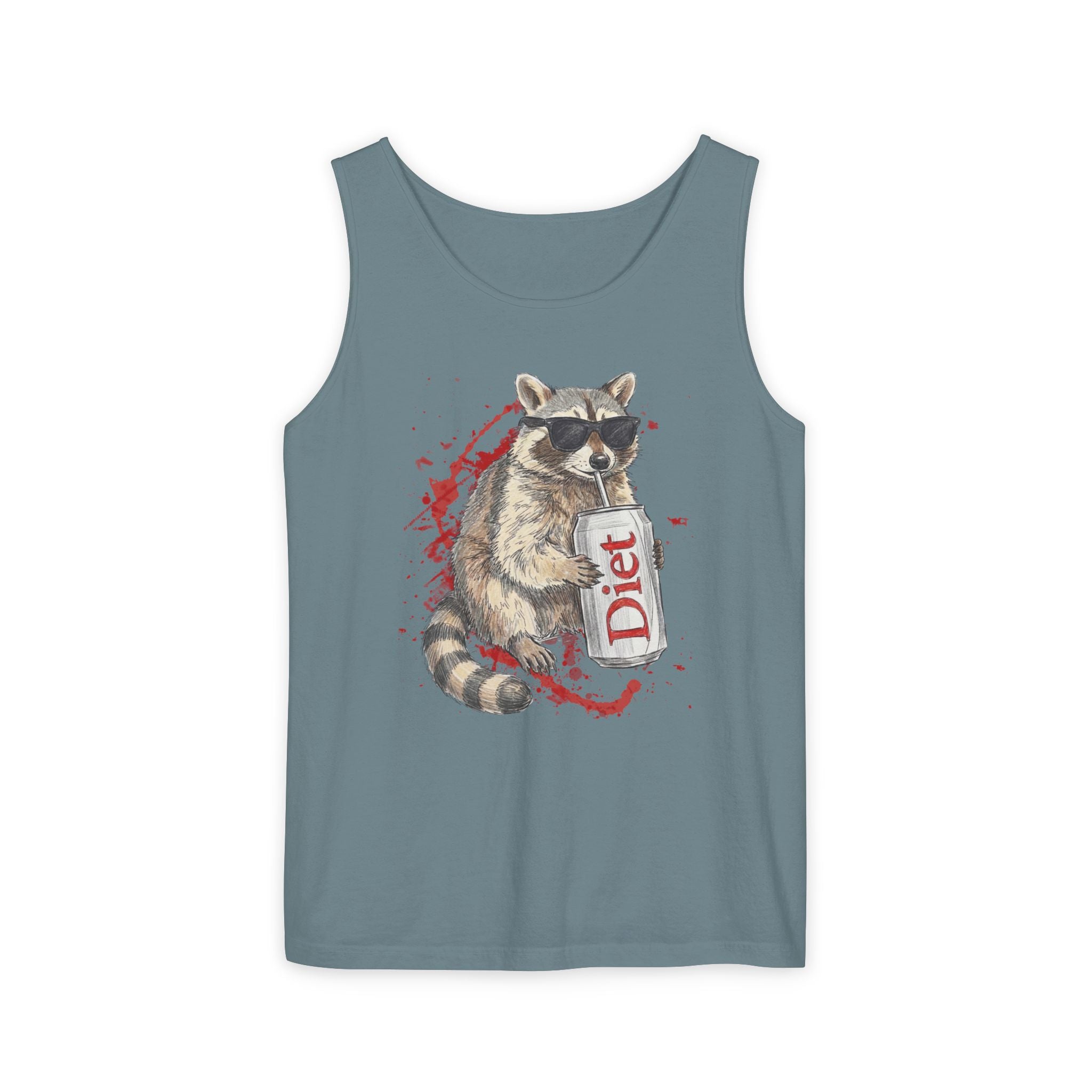 Soda Drinking, Sunglasses, Raccoon Tank Top