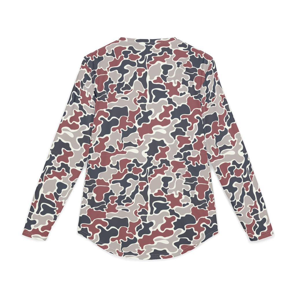 Collegiate Crimson Camo UV Protection Long Sleeve Shirt for Men | Perfect for Hiking, Fishing, Beach Days, Casual Wear