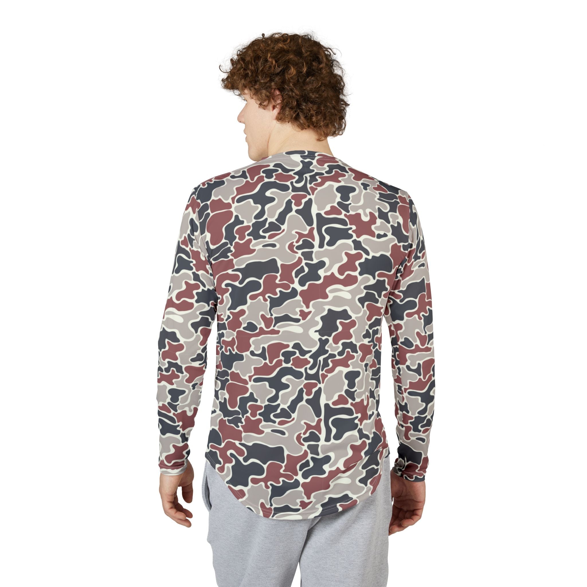 Collegiate Crimson Camo UV Protection Long Sleeve Shirt for Men | Perfect for Hiking, Fishing, Beach Days, Casual Wear