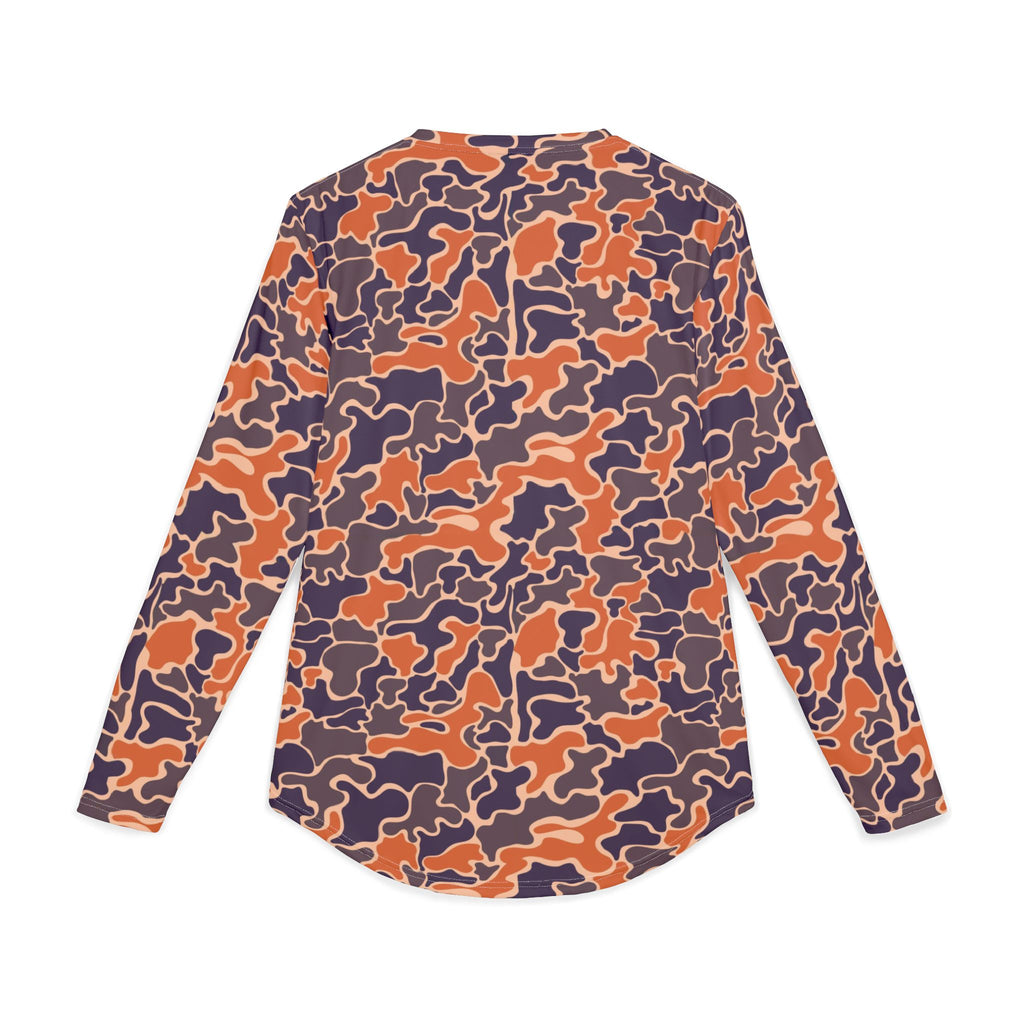 Collegiate Orange & Navy Camo UV Protection Long Sleeve Shirt for Men | Perfect for Hiking, Fishing, Beach Days, Casual Wear