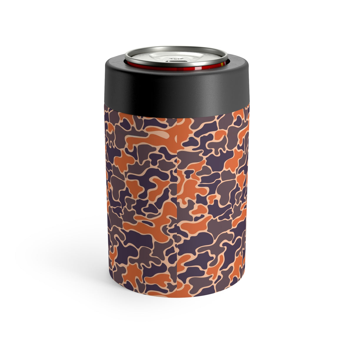 Orange Blue Collegiate Camo Can Holder, Rustic Drink Insulator, Camping Accessory, Outdoor Party Favor, Unique Gifts for Him