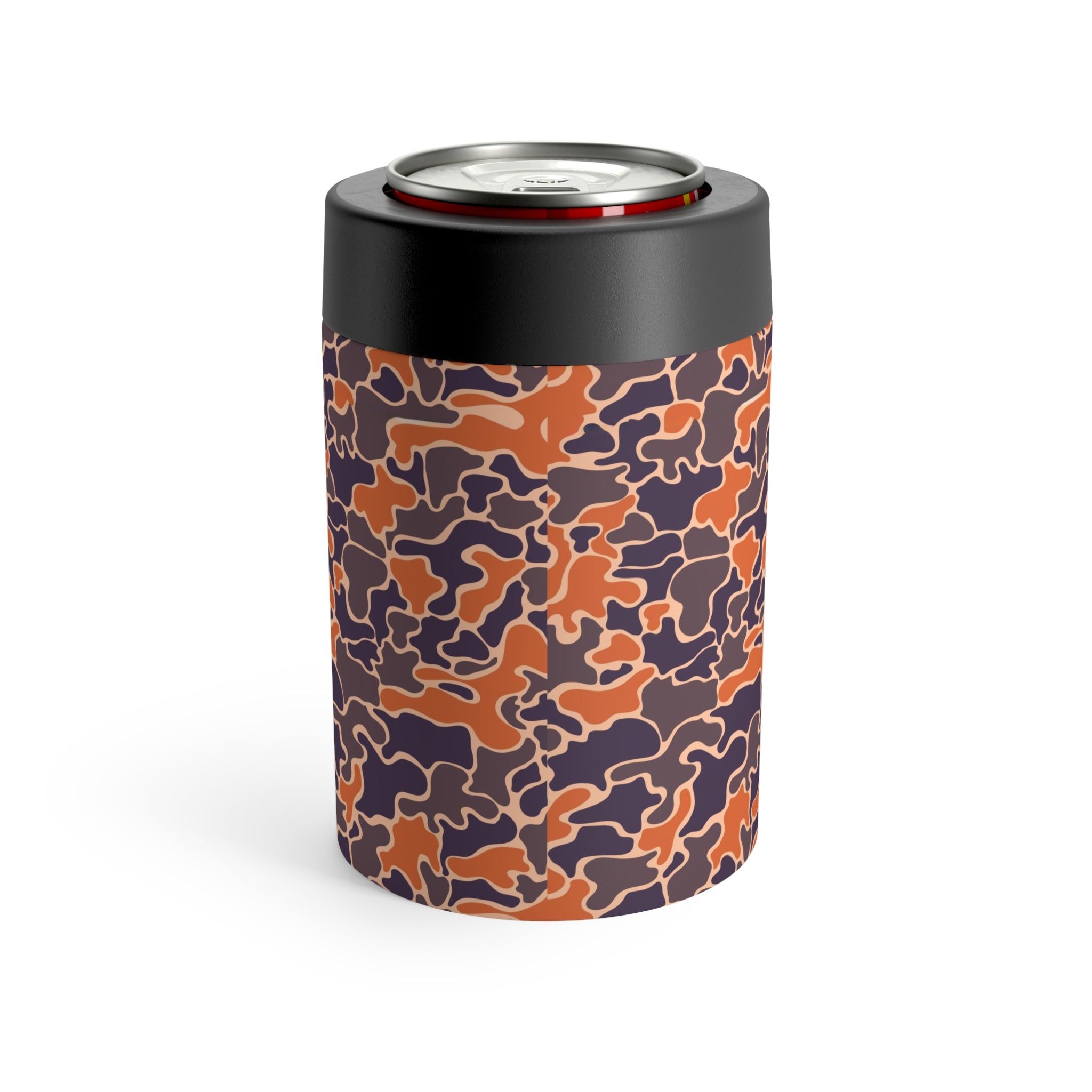 Orange Blue Collegiate Camo Can Holder, Rustic Drink Insulator, Camping Accessory, Outdoor Party Favor, Unique Gifts for Him