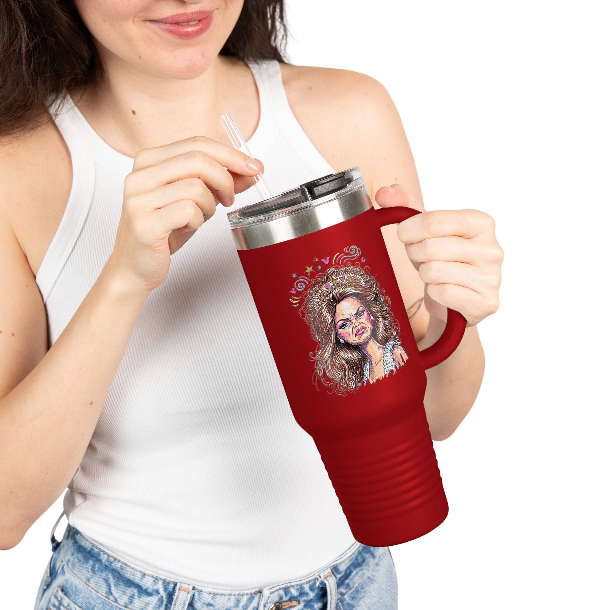 40oz Insulated Travel Mug with Illustrated Mad Barbie – Large Stainless Steel Tumbler for Coffee, Tea & On-the-Go
