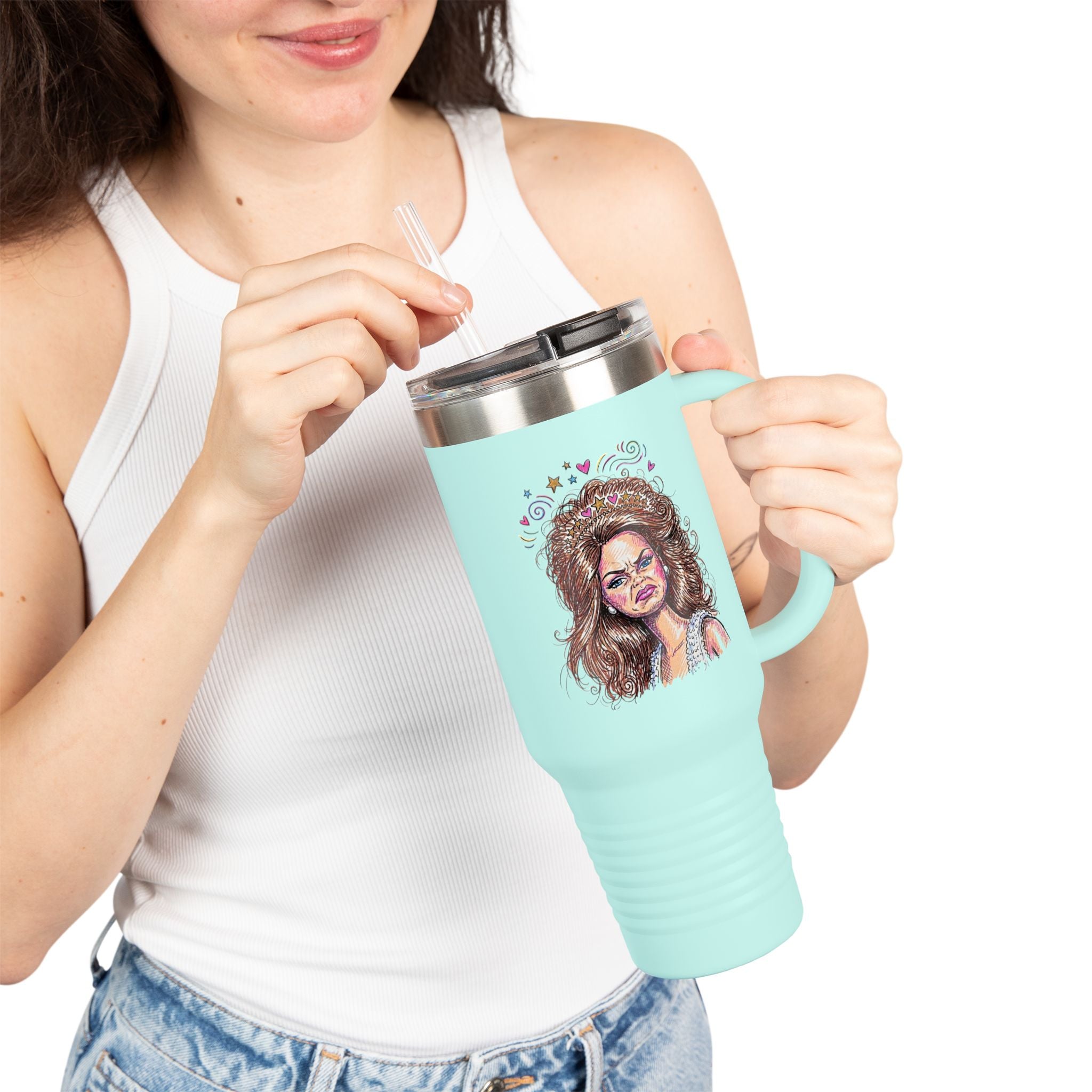 40oz Insulated Travel Mug with Illustrated Mad Barbie – Large Stainless Steel Tumbler for Coffee, Tea & On-the-Go