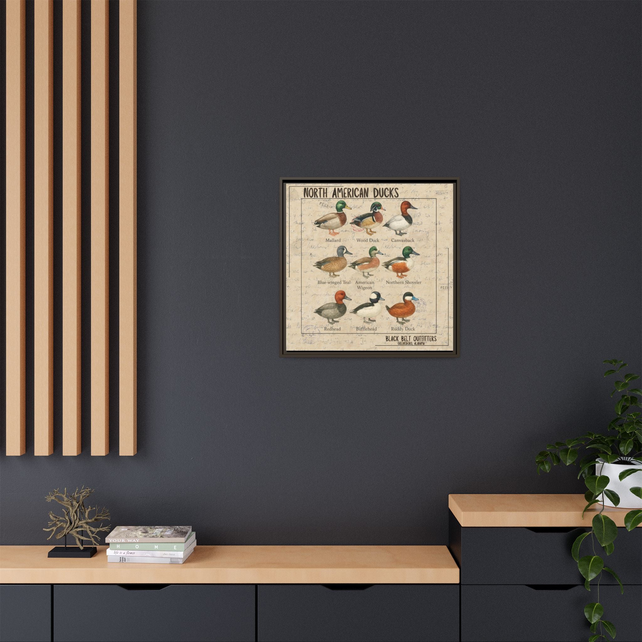 Vintage Duck Art Canvas Print, Framed Wall Decor, Nature Lover Gift, Farmhouse Decor, Rustic Home Art, Cabin Wall Decor