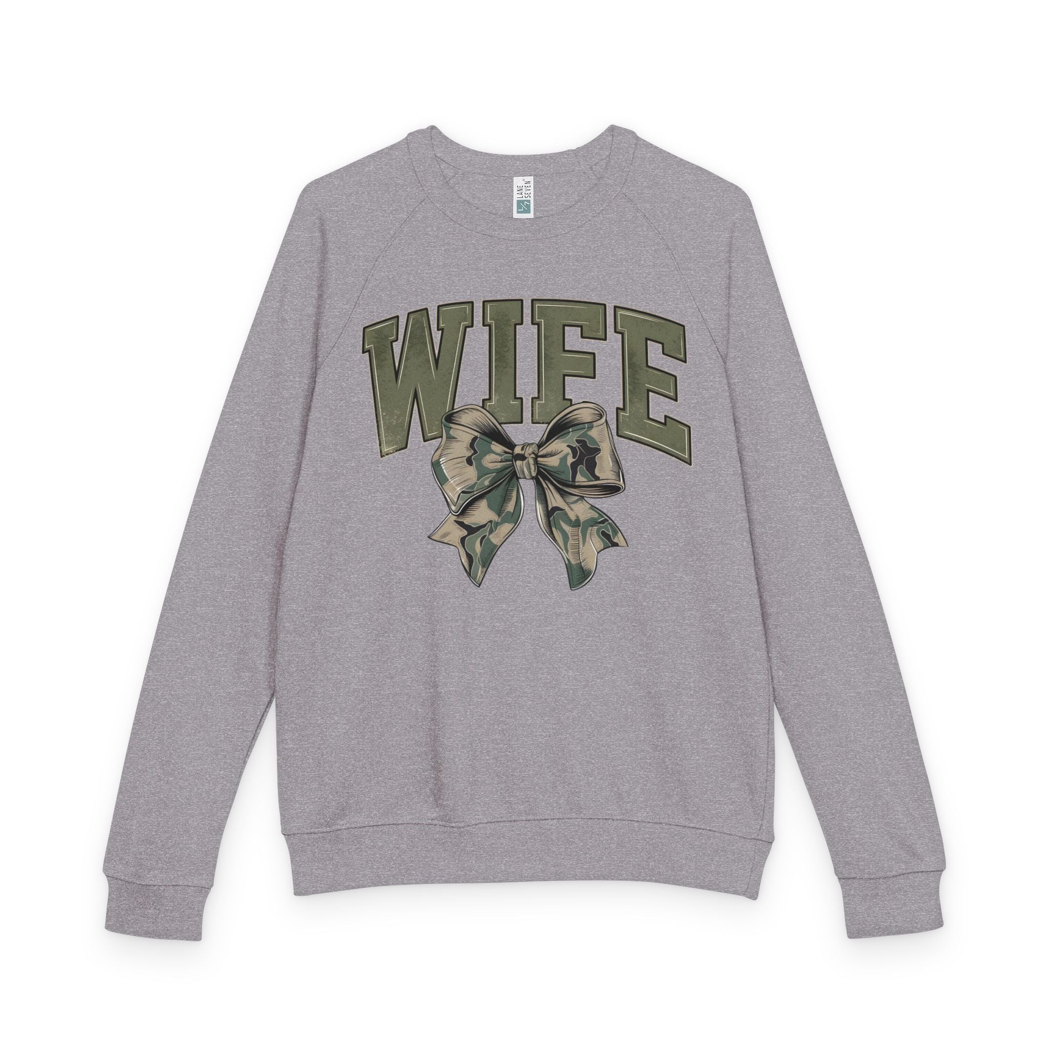 WIFE Camo Bow Crewneck Sweatshirt – Military-Inspired Cozy Pullover for Brides & Military Spouses
