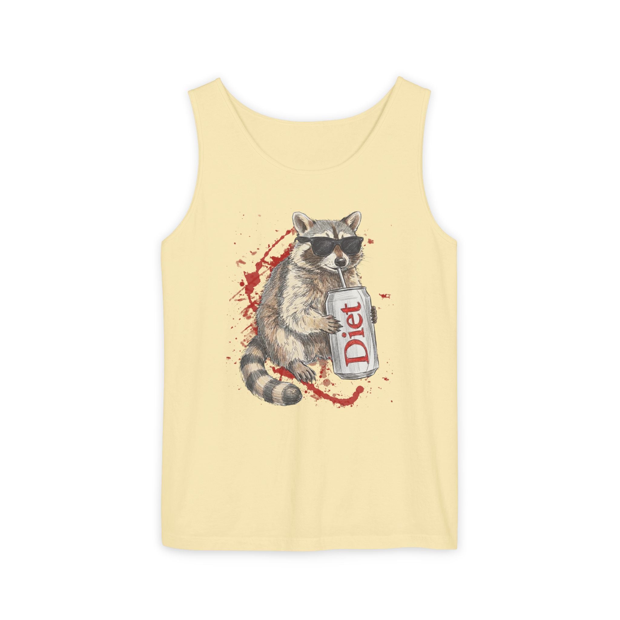 Soda Drinking, Sunglasses, Raccoon Tank Top