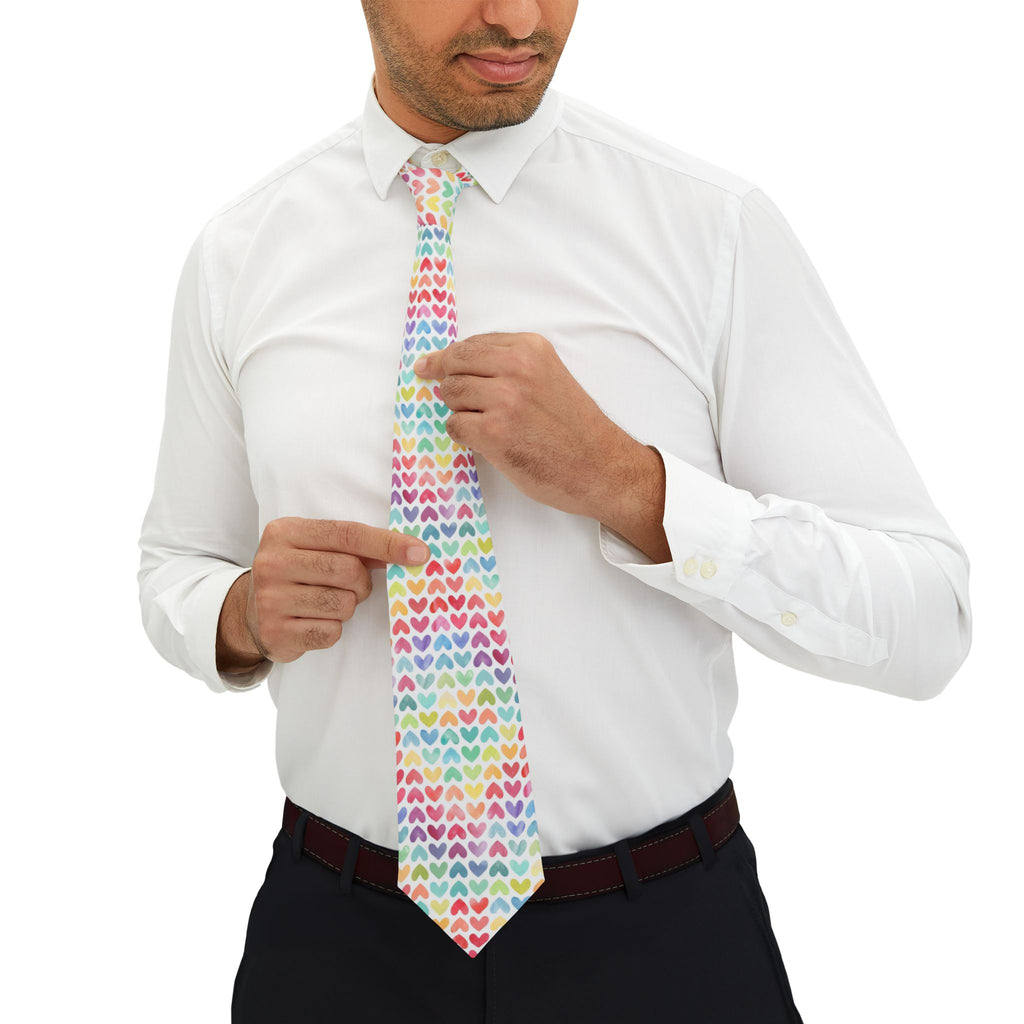 Pastel Heart Pattern Necktie – Rainbow Cute Hearts Tie for Weddings & Pride