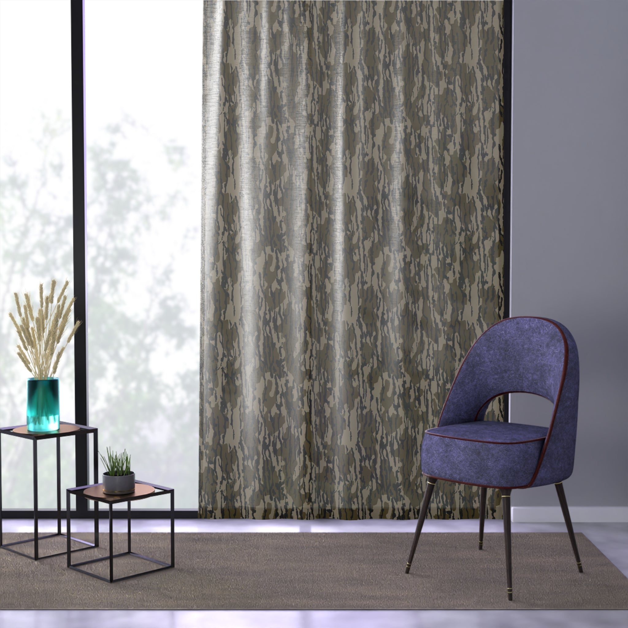 Trendy Camo Window Curtain Sheer, Modern Decor, Living Room, Rustic Home, Indoor Shades, Mens Bedroom, Nature Inspired