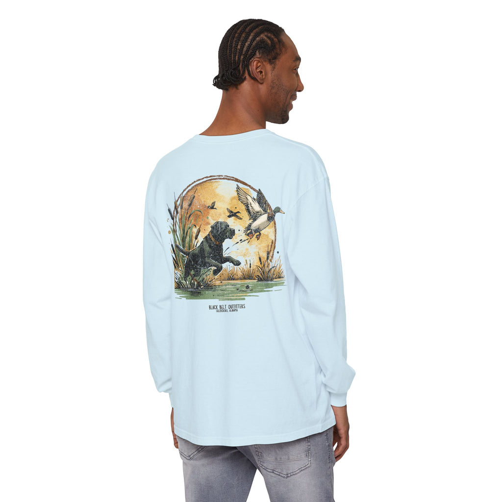 Duck Dog The Chase Unisex Garment-Dyed Long Sleeve T-Shirt, Casual Wear, Gift for Him/Her, Streetwear, Everyday Comfort, Comfortable Layering
