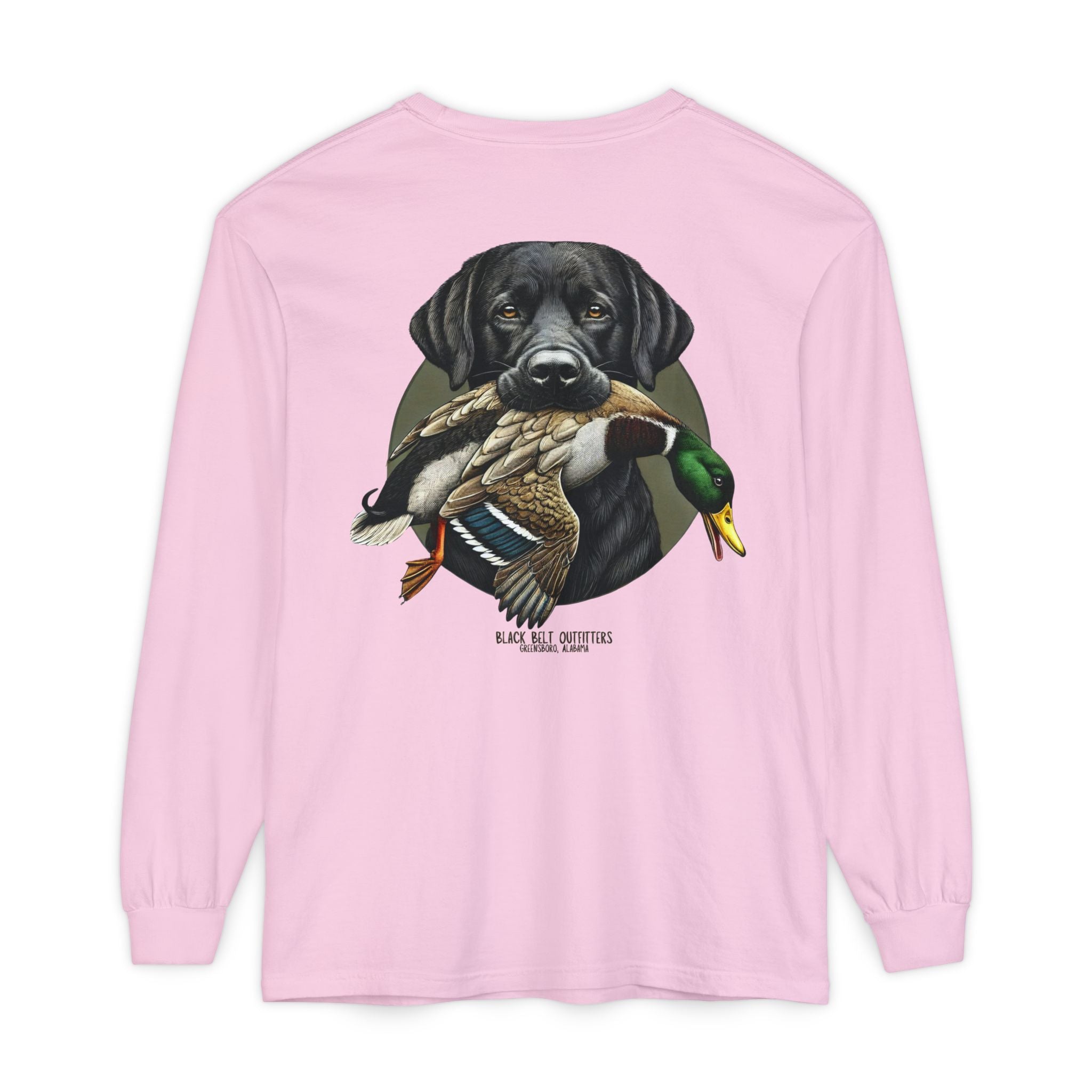 Black Lab Duck Dog Unisex Garment-Dyed Long Sleeve T-Shirt, Casual Wear, Gift for Him/Her, Streetwear, Everyday Comfort, Comfortable Layering