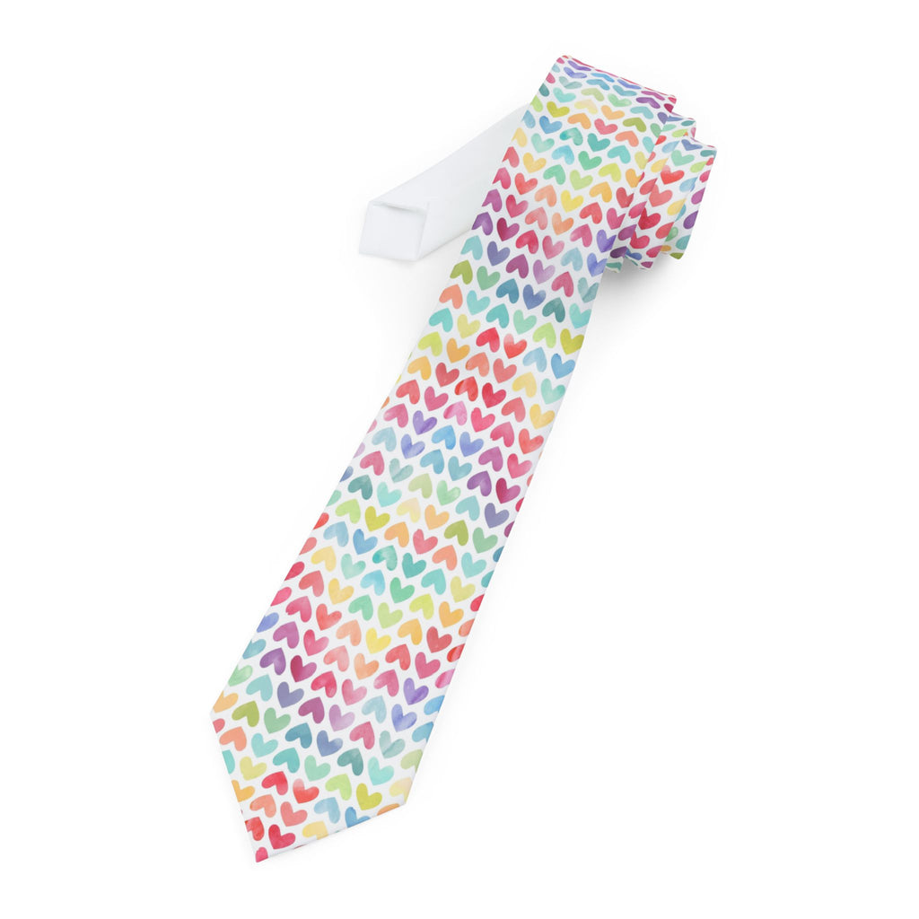 Pastel Heart Pattern Necktie – Rainbow Cute Hearts Tie for Weddings & Pride