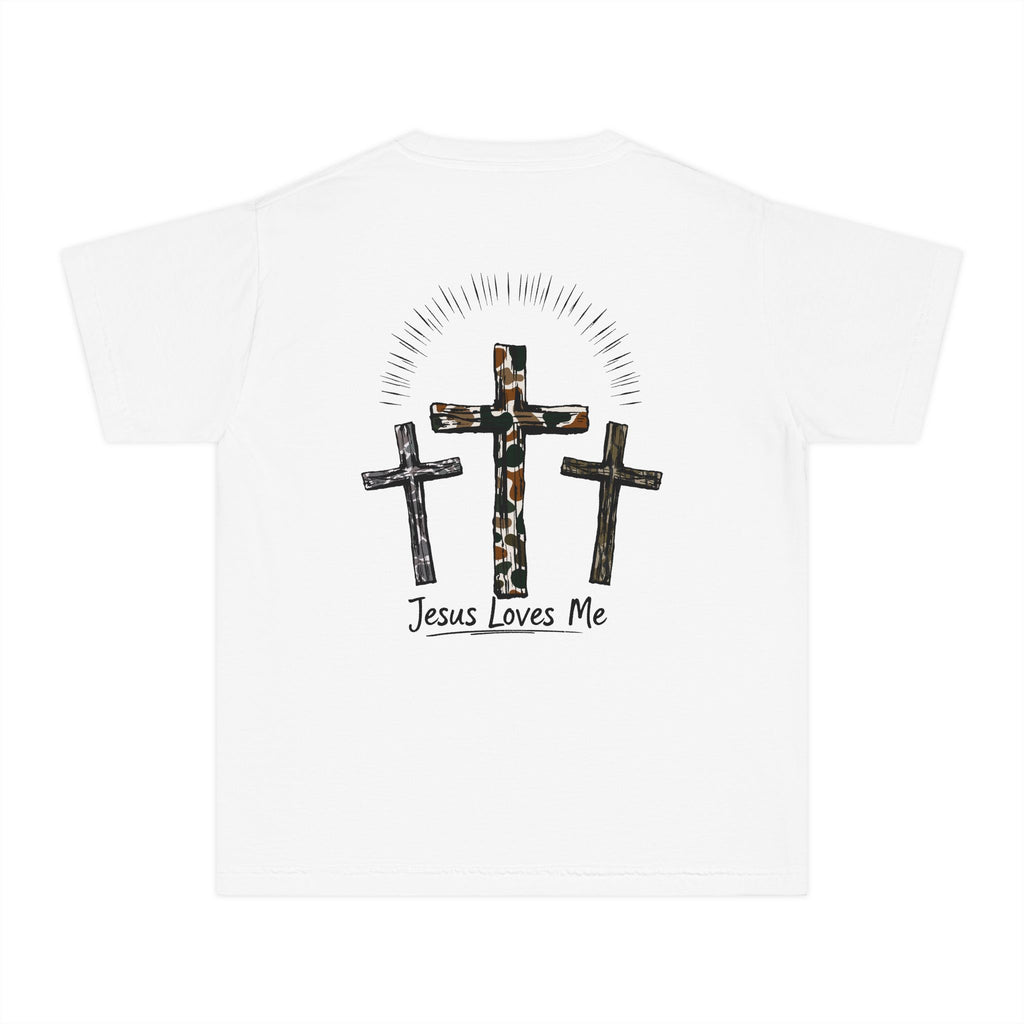 JESUS LOVES ME Camo Crosses Youth Midweight Tee - Fun Farm-Themed Shirt