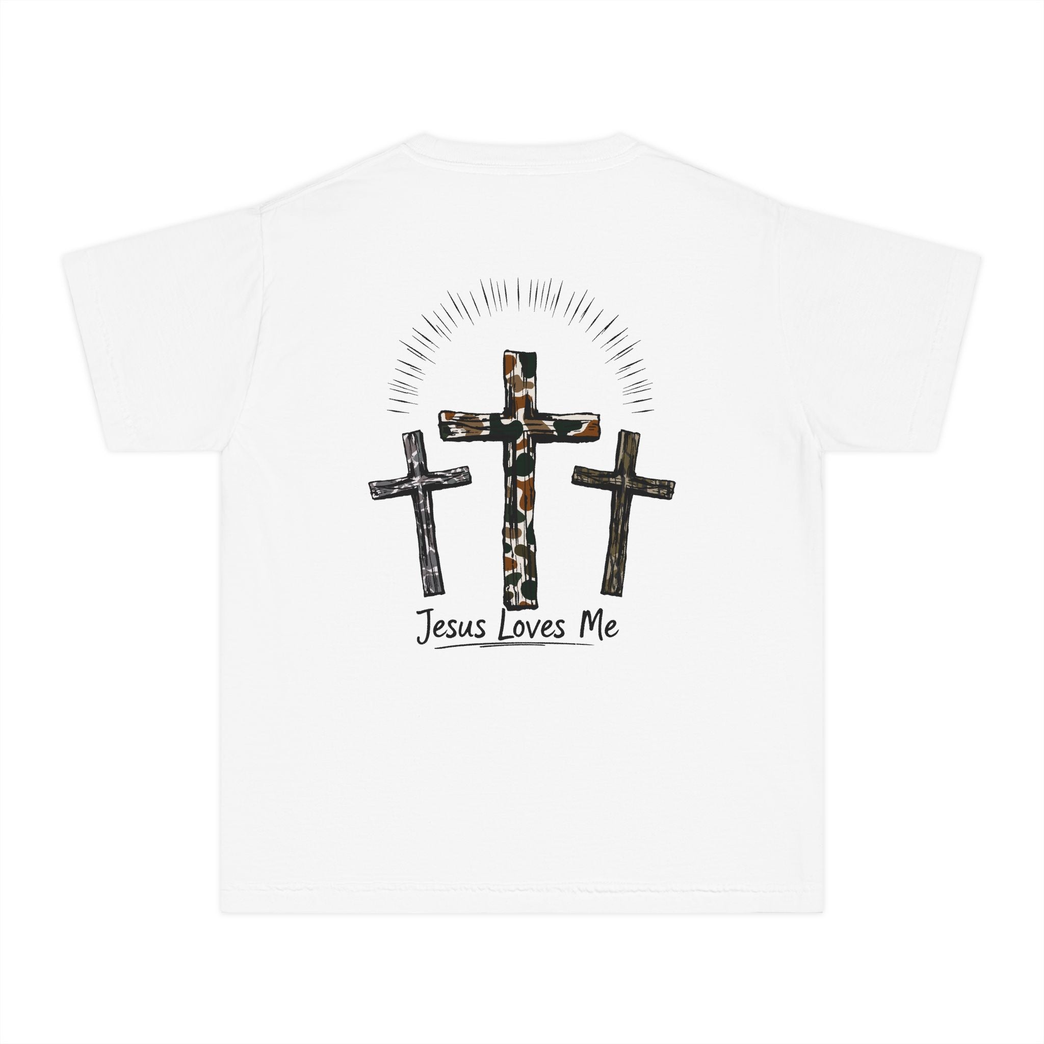 JESUS LOVES ME Camo Crosses Youth Midweight Tee - Fun Farm-Themed Shirt