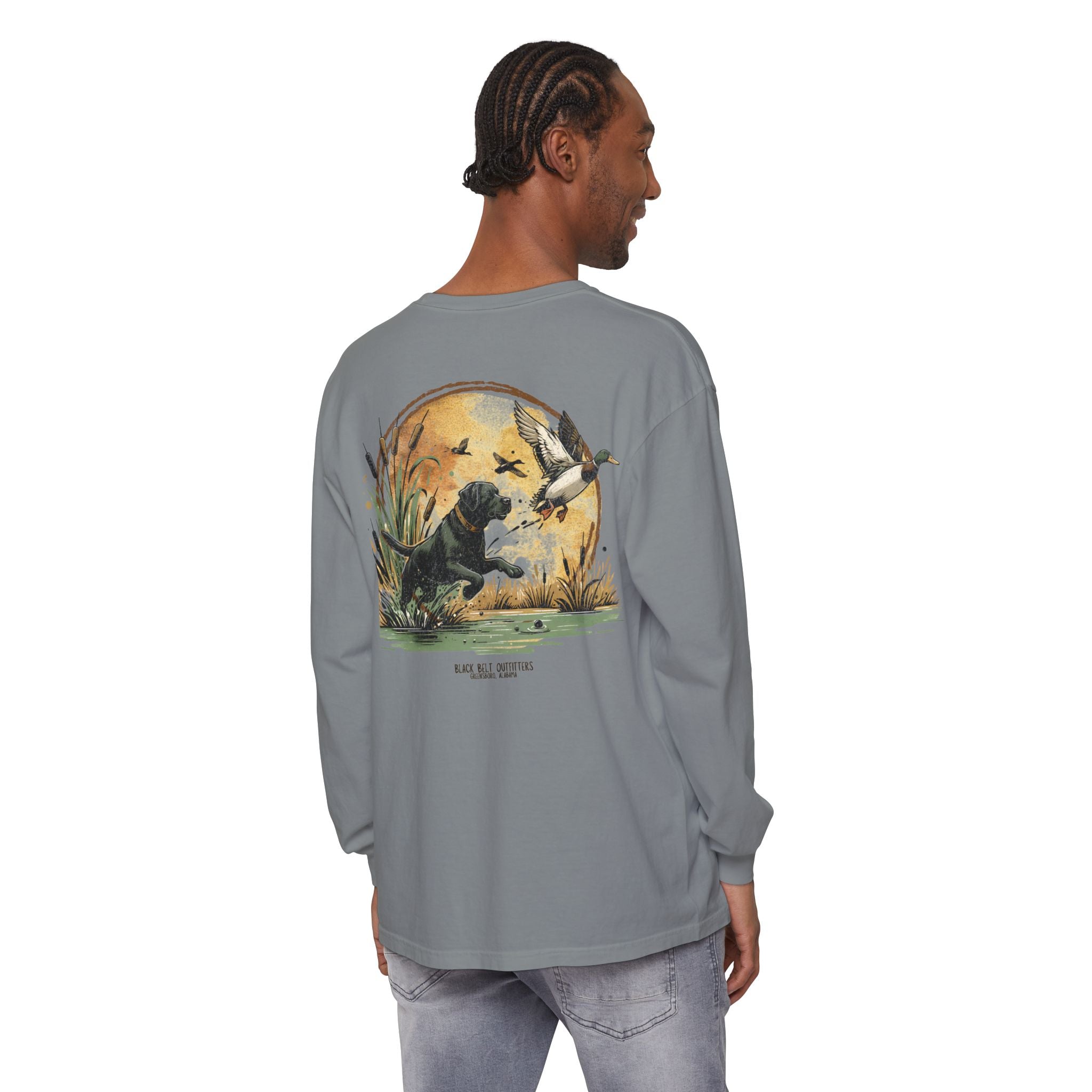 Duck Dog The Chase Unisex Garment-Dyed Long Sleeve T-Shirt, Casual Wear, Gift for Him/Her, Streetwear, Everyday Comfort, Comfortable Layering