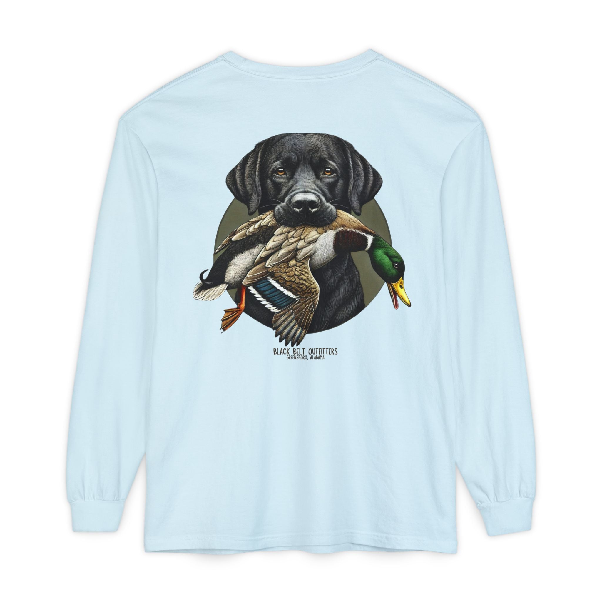 Black Lab Duck Dog Unisex Garment-Dyed Long Sleeve T-Shirt, Casual Wear, Gift for Him/Her, Streetwear, Everyday Comfort, Comfortable Layering
