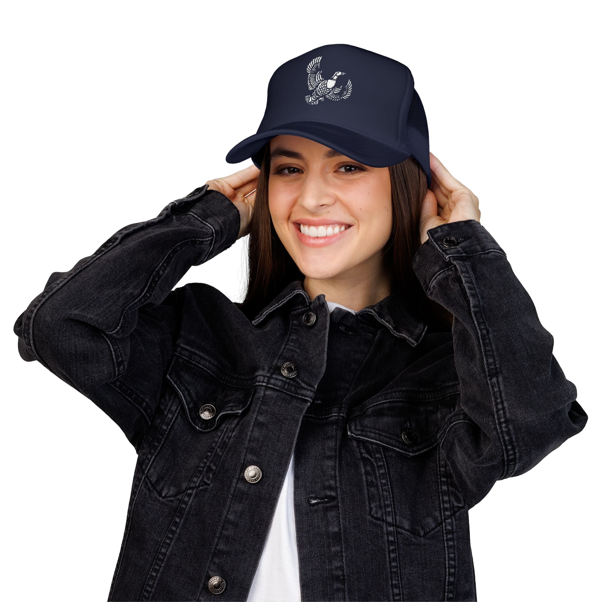Flying Duck Embroidered Foam Trucker Hat - Stylish Outdoor Cap, Perfect Gift for Festivals, Sports Events, Casual Outings, Nature Lovers