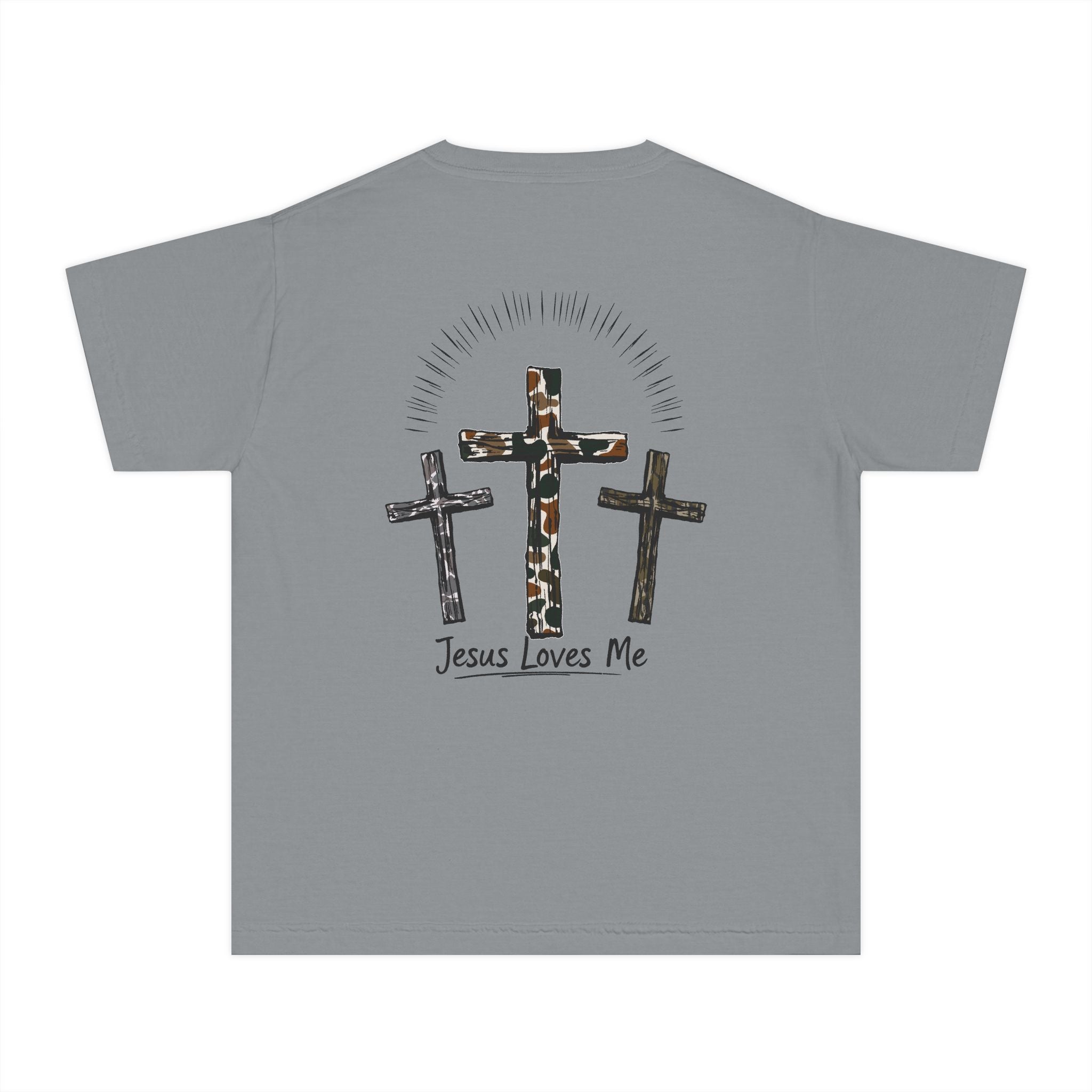 JESUS LOVES ME Camo Crosses Youth Midweight Tee - Fun Farm-Themed Shirt