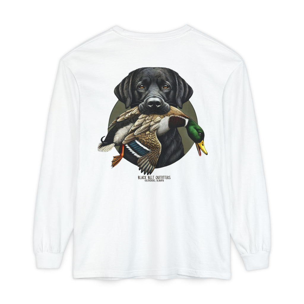 Black Lab Duck Dog Unisex Garment-Dyed Long Sleeve T-Shirt, Casual Wear, Gift for Him/Her, Streetwear, Everyday Comfort, Comfortable Layering