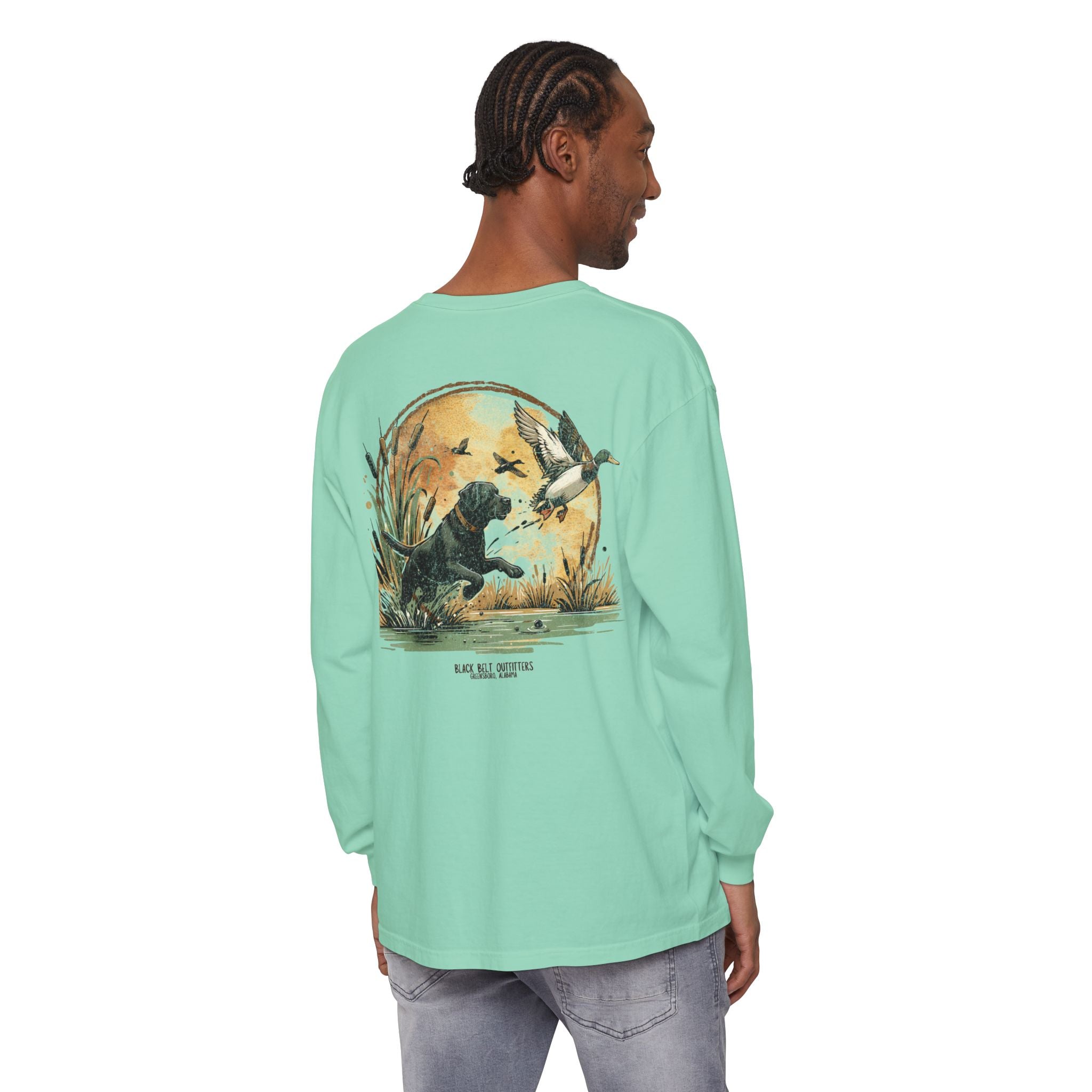 Duck Dog The Chase Unisex Garment-Dyed Long Sleeve T-Shirt, Casual Wear, Gift for Him/Her, Streetwear, Everyday Comfort, Comfortable Layering
