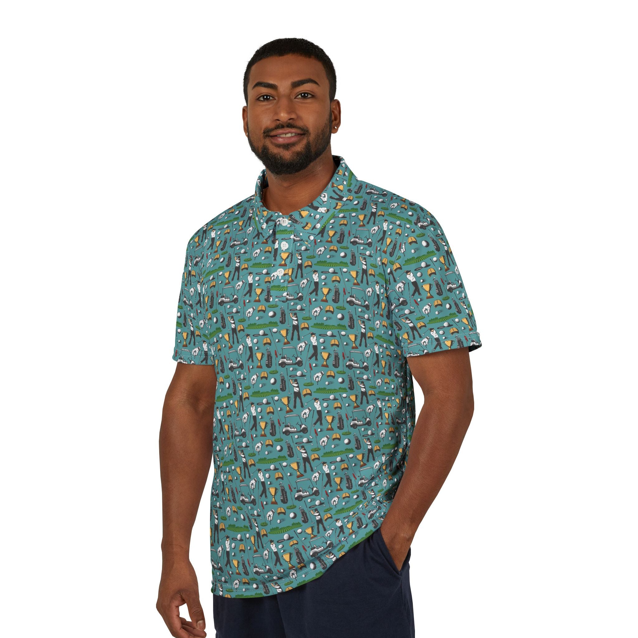 Retro Vintage Funny Golf Pattern Unisex Polo Shirt, Summer Style, Casual Wear, Perfect for Outdoors, Gift for Him, Fun Patterned Shirt