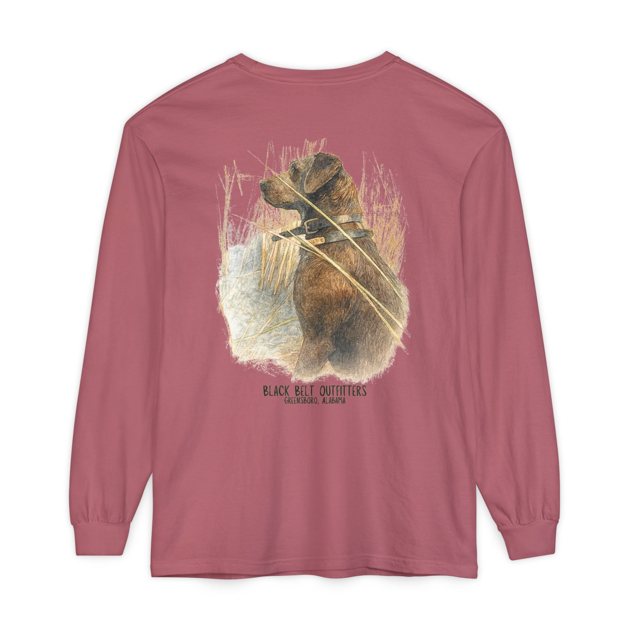 Mae the Duck Dog Lab Unisex Garment-Dyed Long Sleeve T-Shirt, Casual Wear, Gift for Him/Her, Streetwear, Everyday Comfort, Comfortable Layering