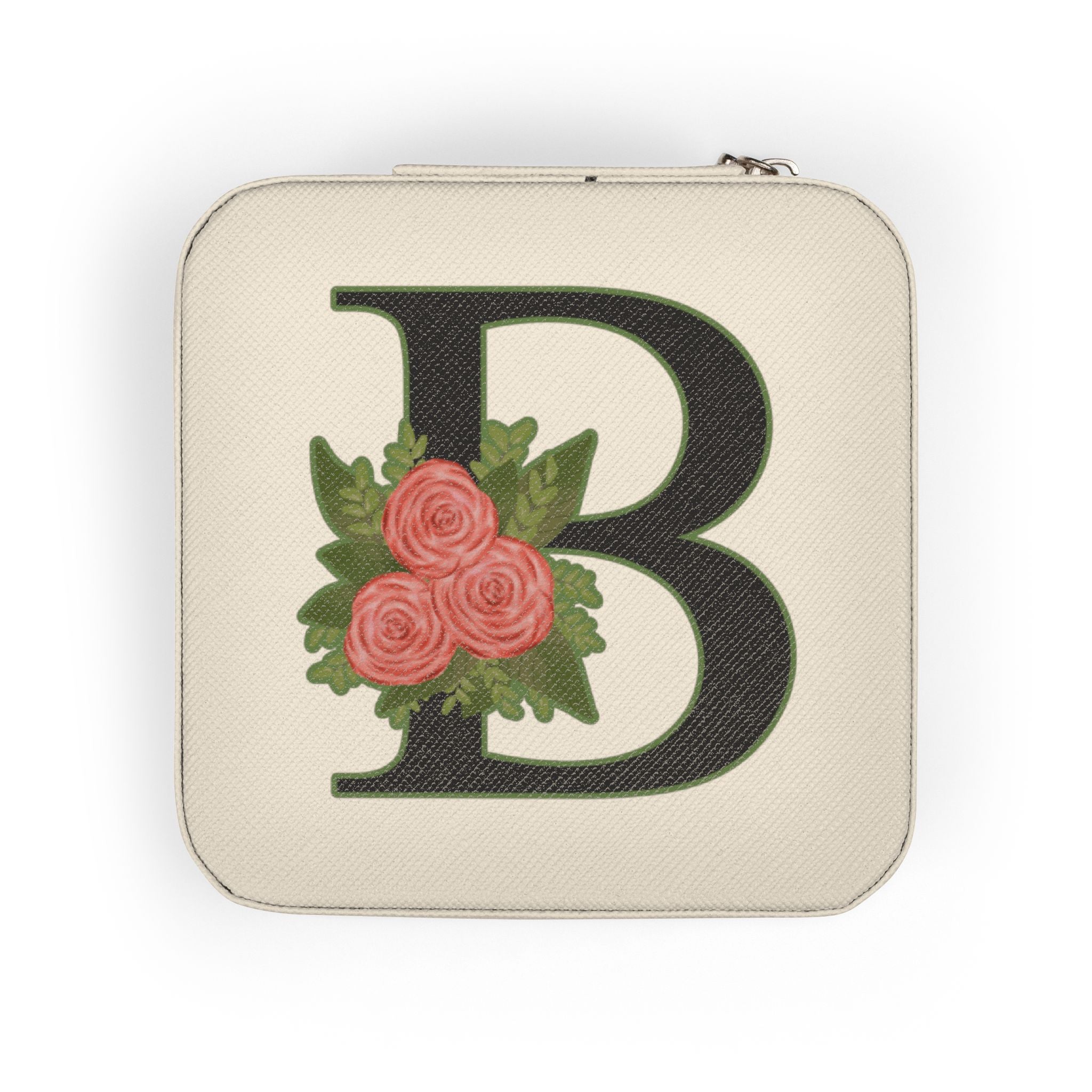 Monogram 'B' Floral Jewelry Travel Case — Compact Pink Jewelry Organizer