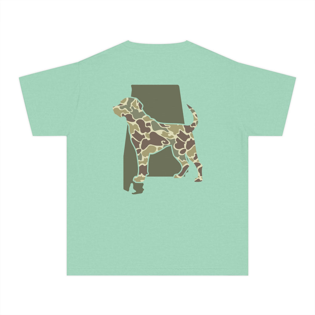 Alabama Camo Hunting Dog Youth Midweight Tee - Fun Farm-Themed Shirt