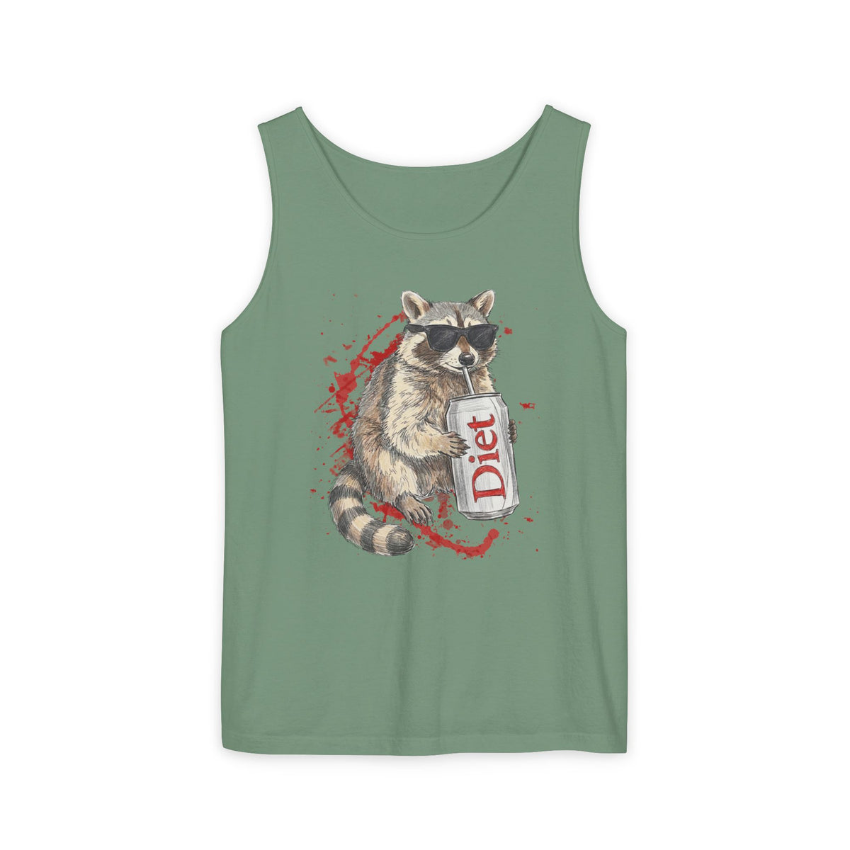 Soda Drinking, Sunglasses, Raccoon Tank Top