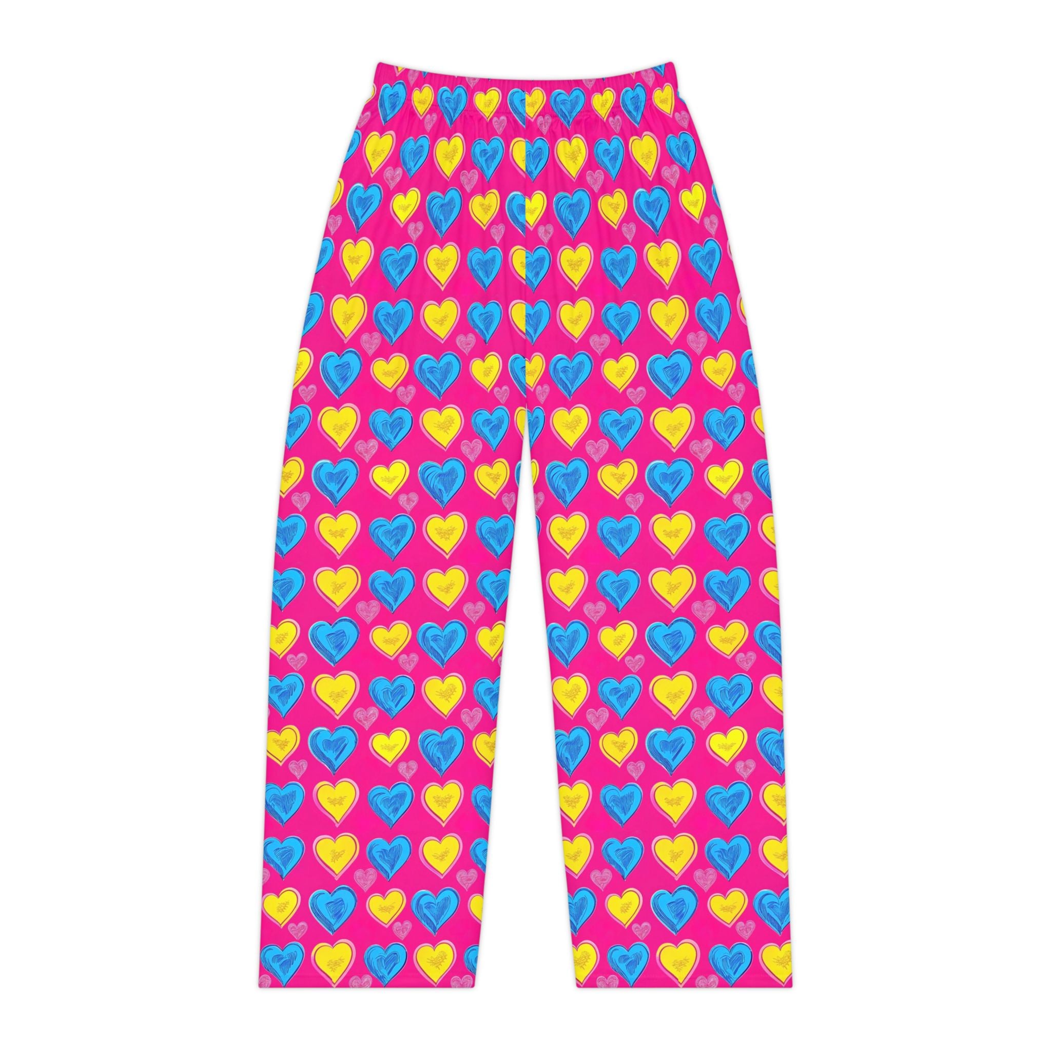 Women's Heart-Print Pajama Pants — Bright Pink All-Over-Print Sleep Lounge Pants