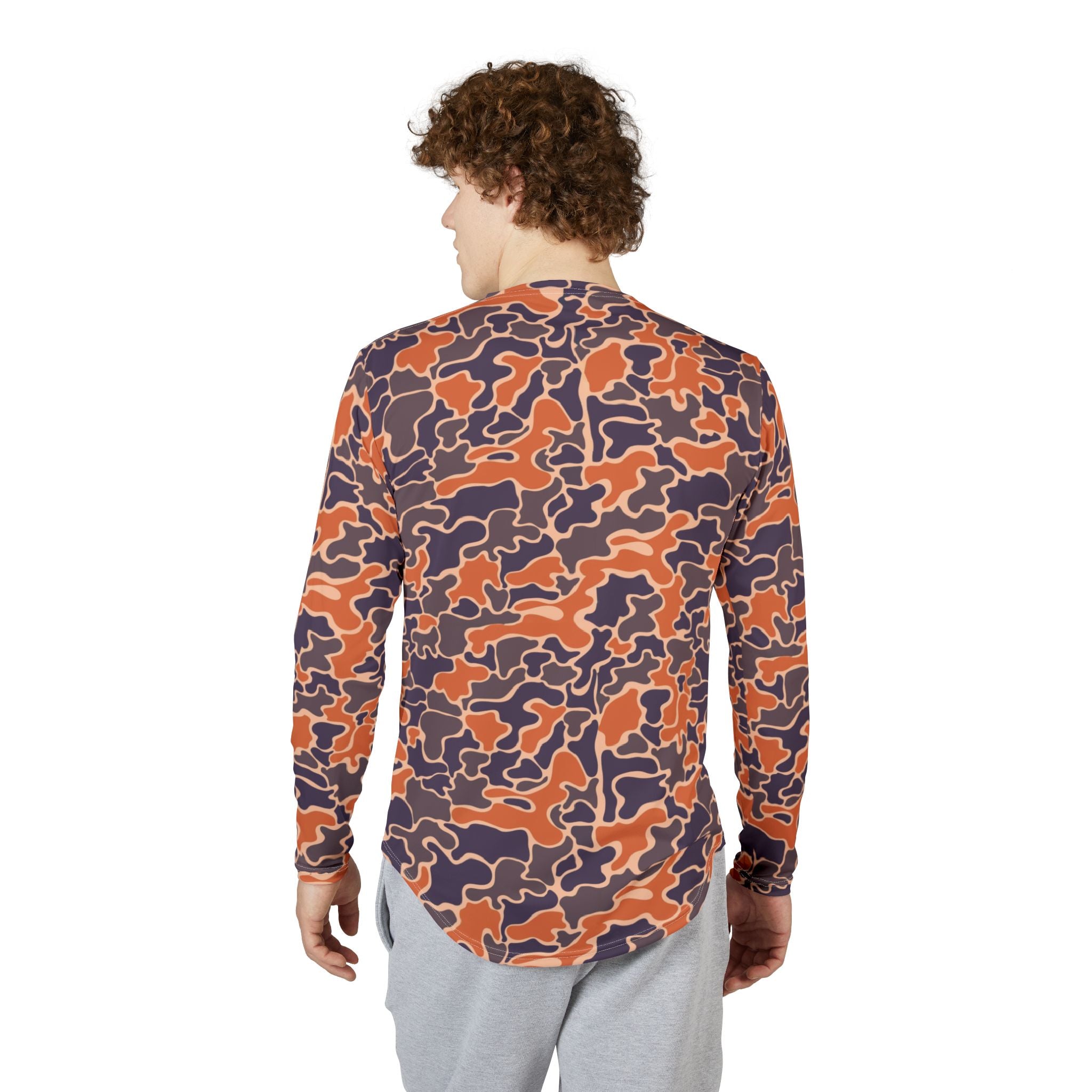 Collegiate Orange & Navy Camo UV Protection Long Sleeve Shirt for Men | Perfect for Hiking, Fishing, Beach Days, Casual Wear