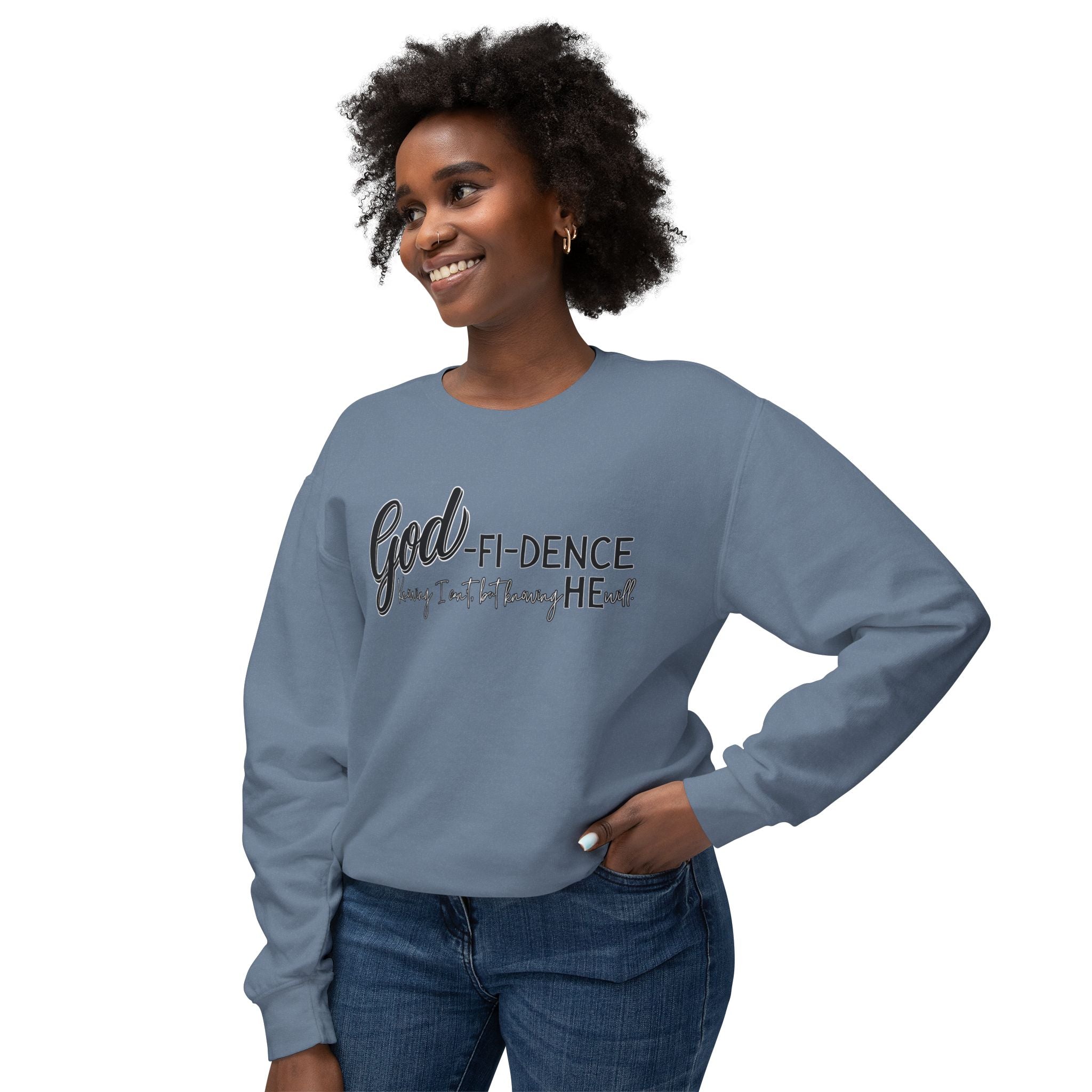 GOD-fi-dence Comfort Crewneck Sweatshirt - Godfidence Quote, Inspirational Gift, Cozy Apparel, Casual Wear, Unisex Style
