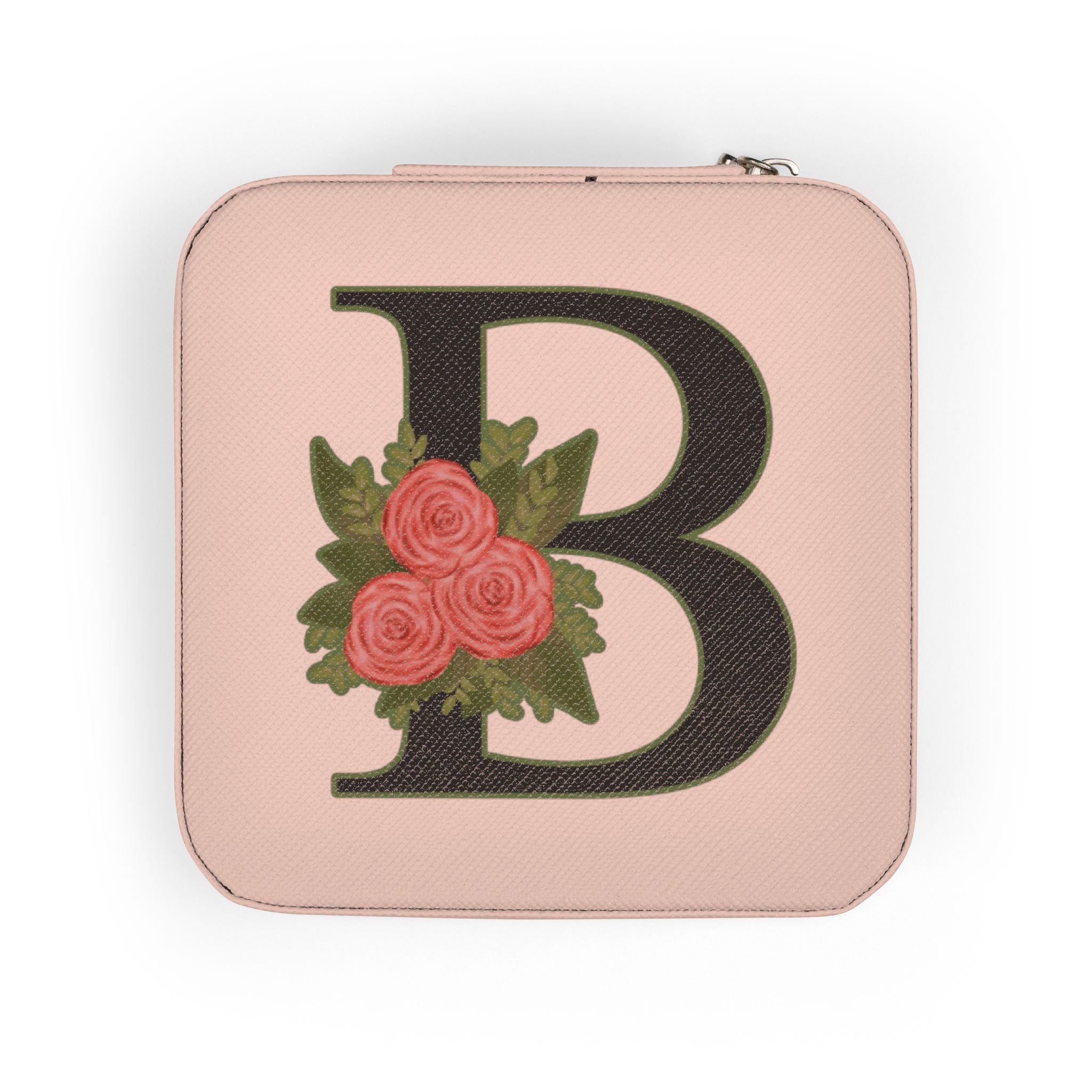Monogram 'B' Floral Jewelry Travel Case — Compact Pink Jewelry Organizer