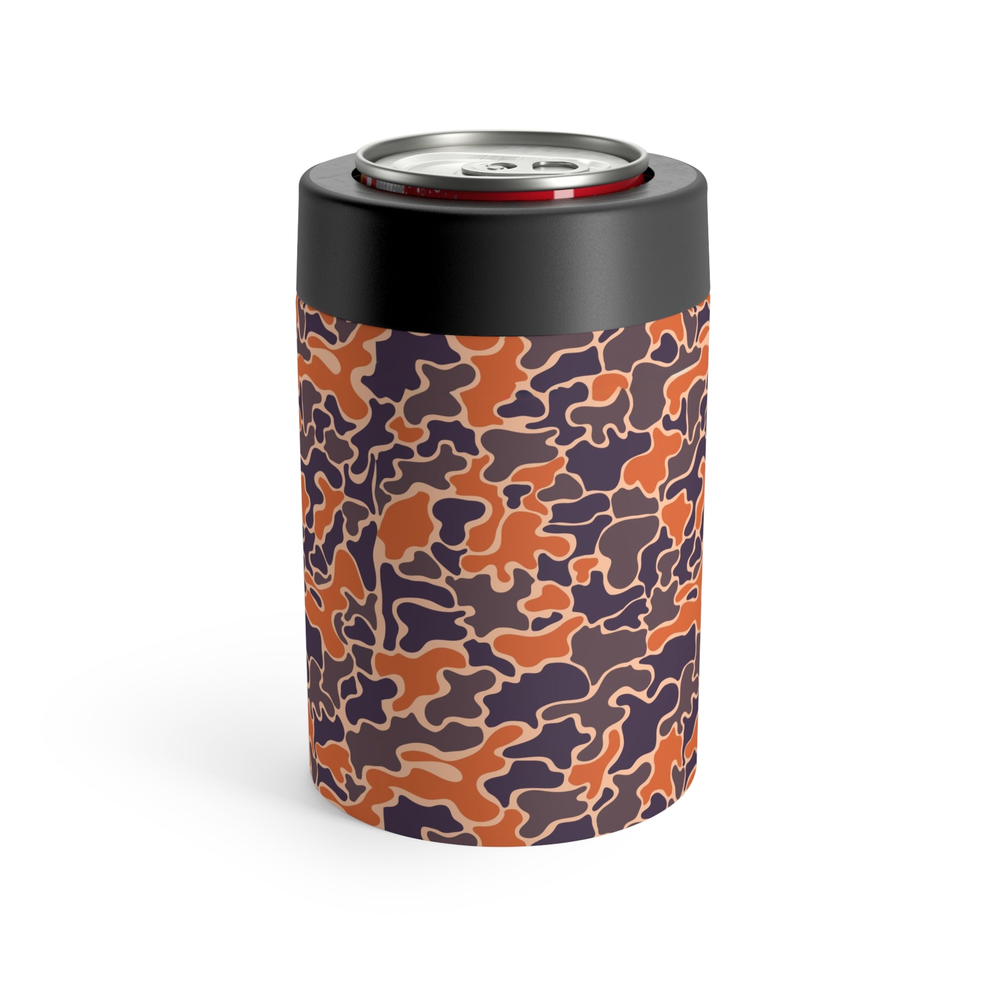 Orange Blue Collegiate Camo Can Holder, Rustic Drink Insulator, Camping Accessory, Outdoor Party Favor, Unique Gifts for Him