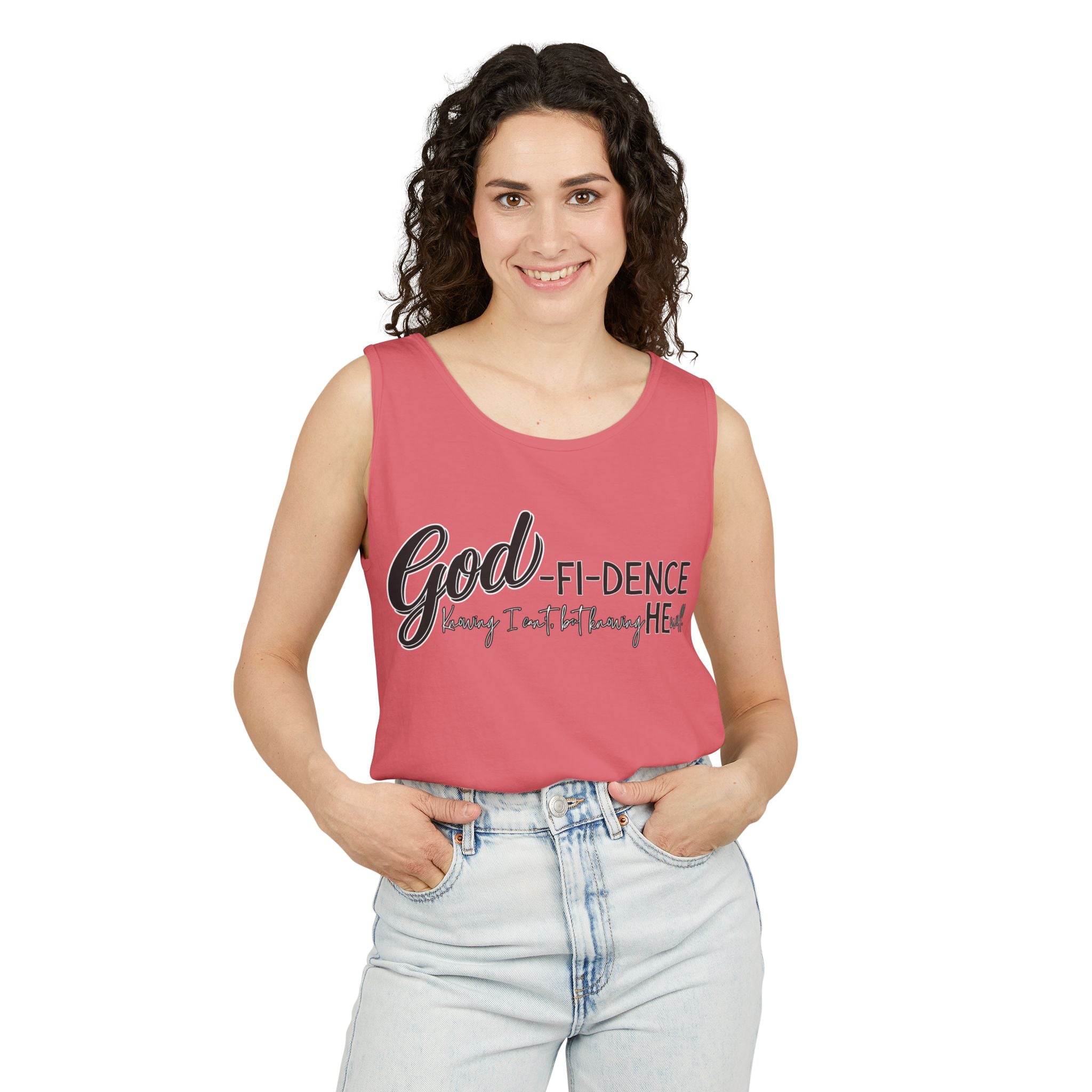 God-Fi-dence Garment-Dyed Tank Top | Faith-Inspired Summer Apparel, Christian Gifts, Casual Wear, Workout Tank, Inspirational Quotes